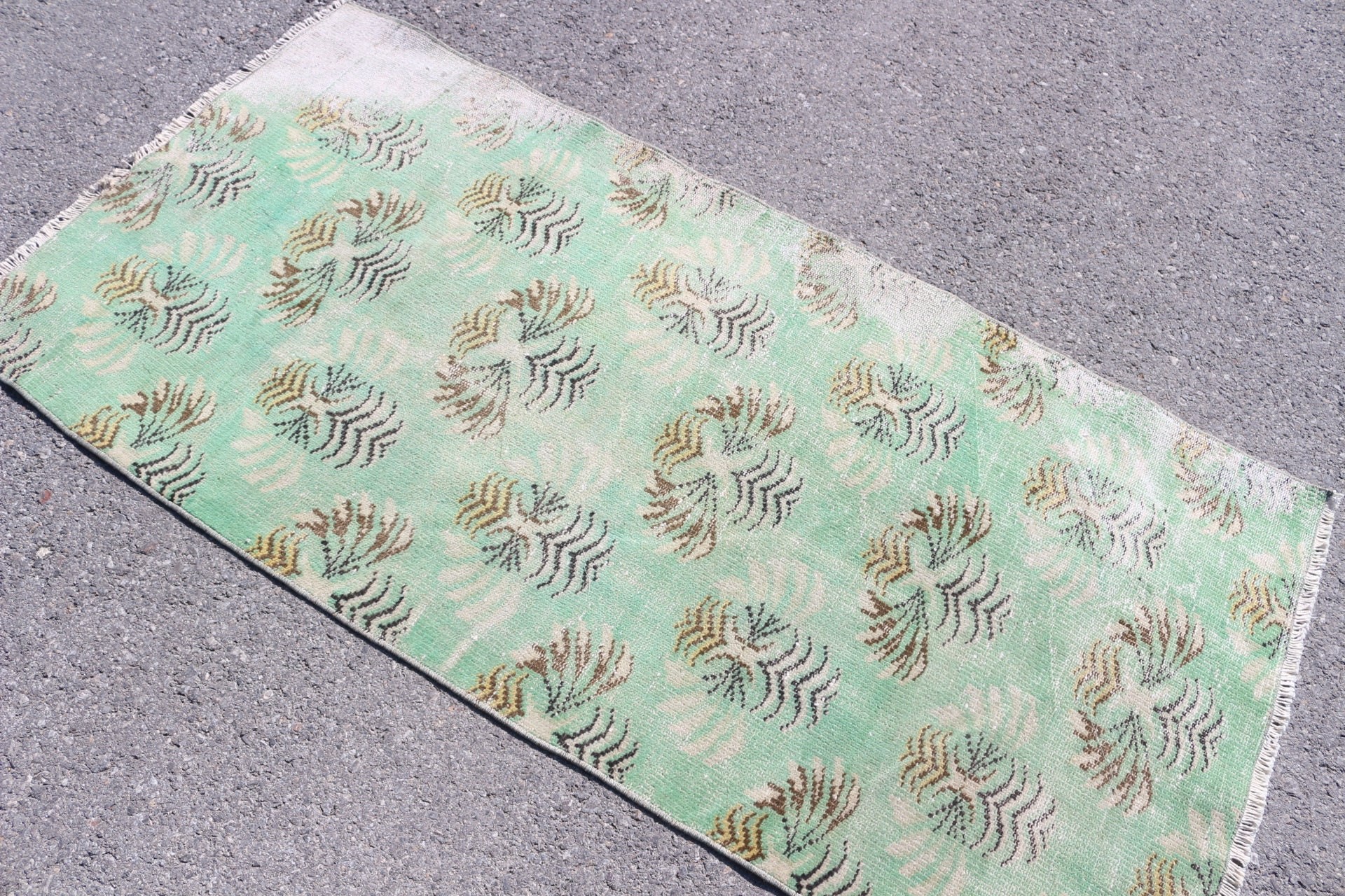 Pastel Rug, 3x6 ft Accent Rug, Wool Rug, Vintage Rug, Kitchen Rugs, Rugs for Kitchen, Green Anatolian Rugs, Turkish Rugs, Entry Rug