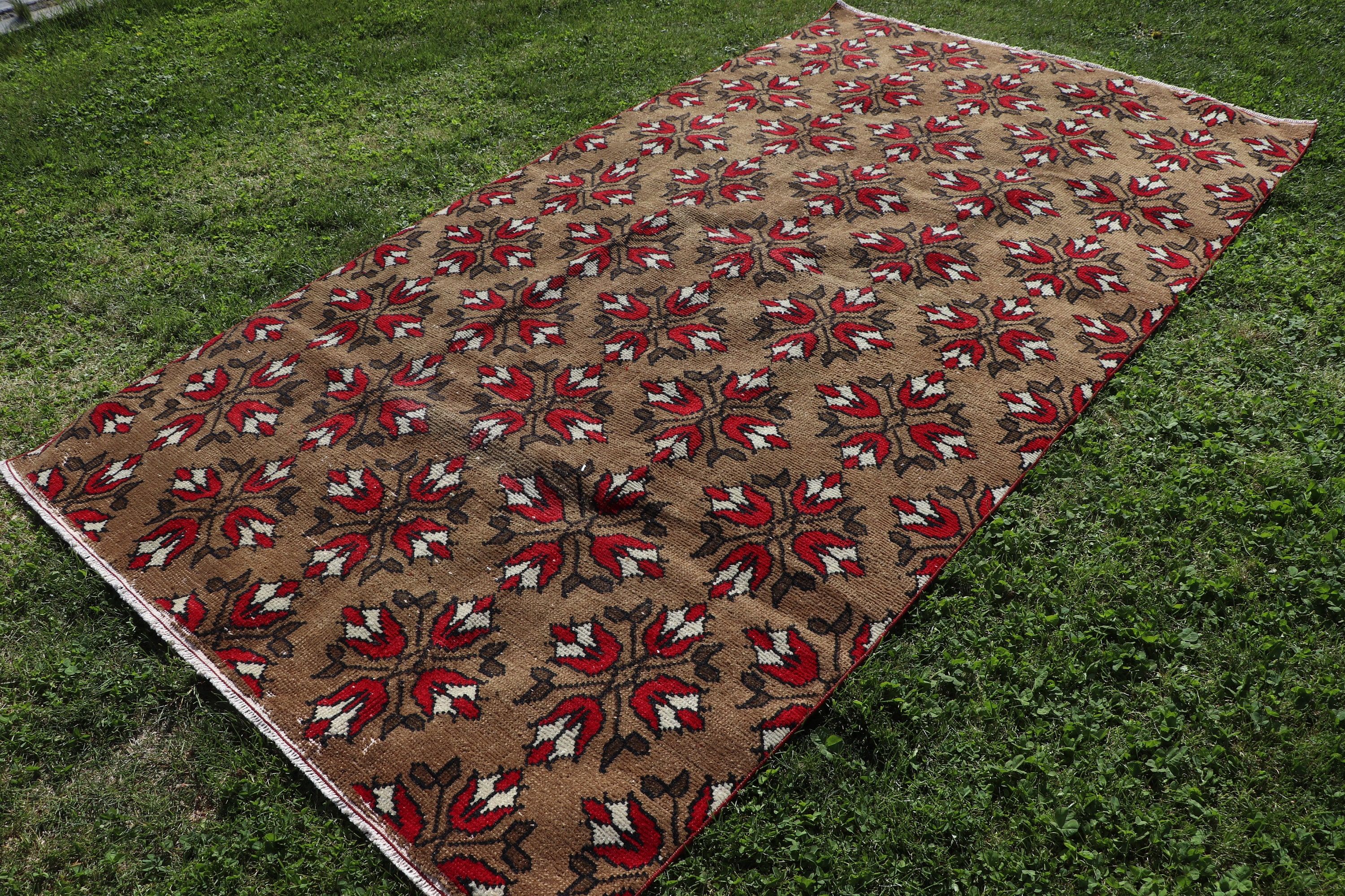 El Dokuma Halılar, Kahverengi Antika Halılar, Türk Halıları, 4.8x8.8 ft Büyük Halı, Yer Halıları, Büyük Oushak Halısı, Yemek Odası Halısı, Vintage Halı