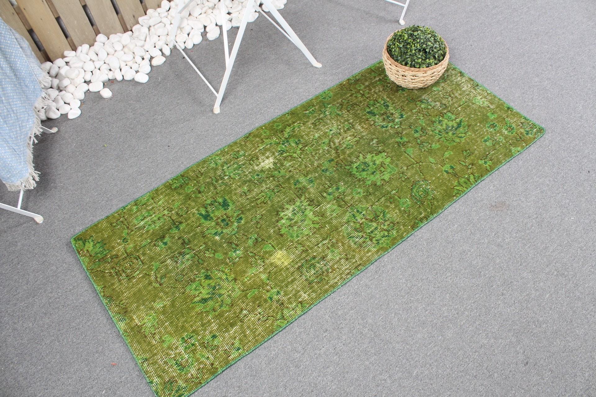 Anatolian Rug, Wall Hanging Rugs, Oushak Rug, Vintage Rug, Bath Rug, Old Rug, Turkish Rugs, Green  2x4.8 ft Small Rugs