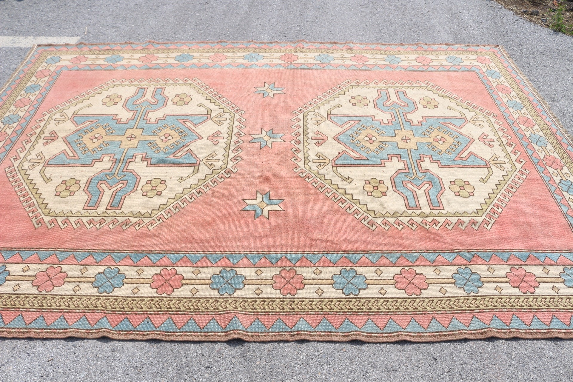 Salon Rug, Vintage Rug, Turkish Rug, Moroccan Rug, Pink Antique Rug, Bedroom Rug, Kitchen Rug, Rugs for Bedroom, 6.6x9.5 ft Large Rug