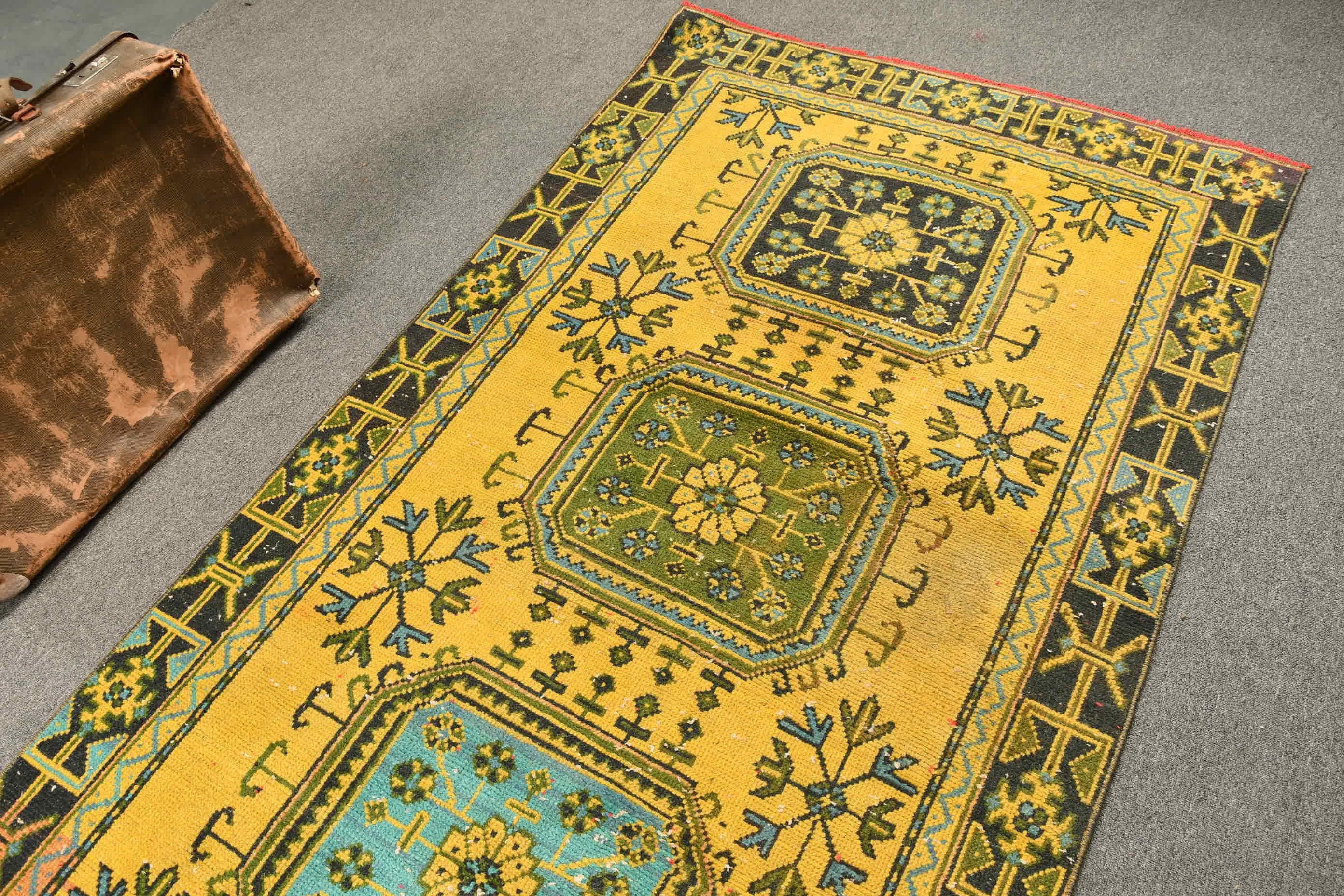 Rugs for Runner, Stair Rugs, Yellow  3.9x11.2 ft Runner Rug, Oushak Rug, Cool Rugs, Kitchen Rugs, Turkish Rug, Vintage Rug