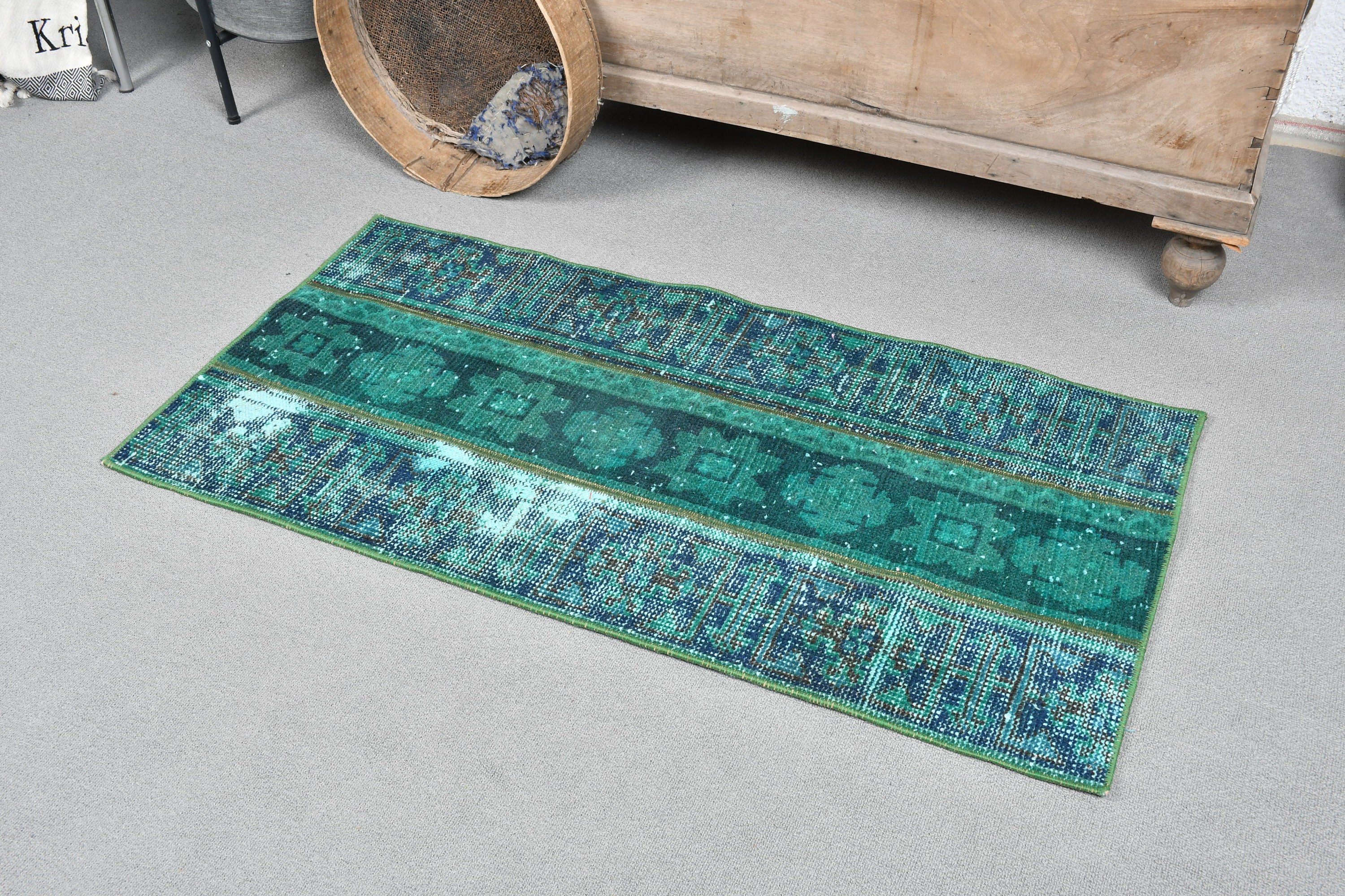 Turkish Rugs, Rugs for Bedroom, 1.8x3.6 ft Small Rug, Green Oushak Rug, Wool Rugs, Door Mat Rugs, Vintage Rug, Decorative Rug, Bedroom Rugs