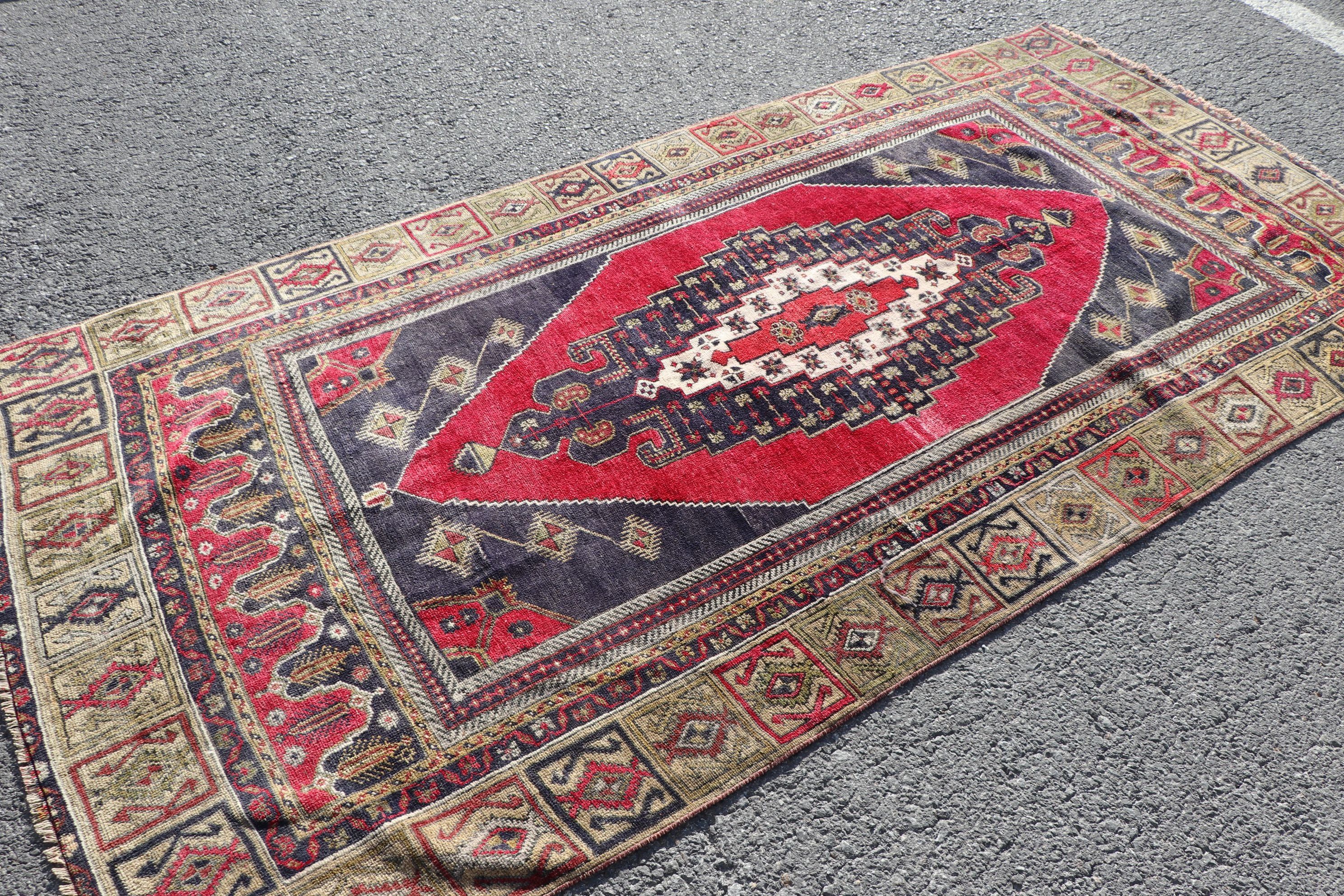 Oriental Rug, Vintage Rugs, Distressed Rug, Turkish Rug, Bedroom Rug, Rugs for Living Room, Red Cool Rug, 4.1x8.5 ft Area Rug, Kitchen Rug