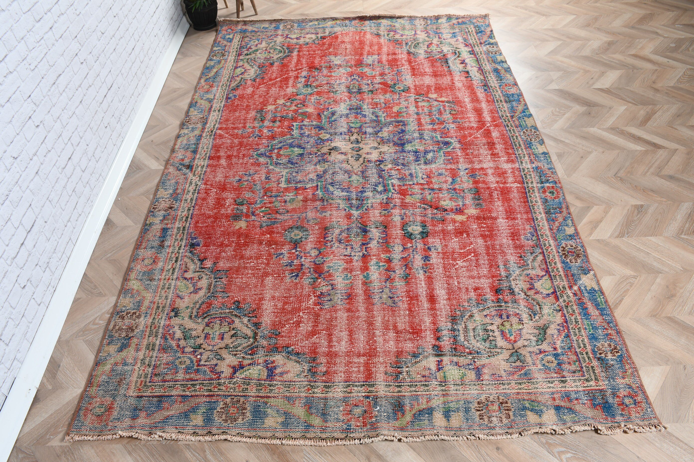 Sanatsal Halılar, Salon Halıları, Geometrik Halı, Vintage Halılar, Türk Halısı, Yatak Odası Halısı, Kırmızı Soğuk Halılar, 5.7x9.6 ft Büyük Halılar, El Dokuma Halı