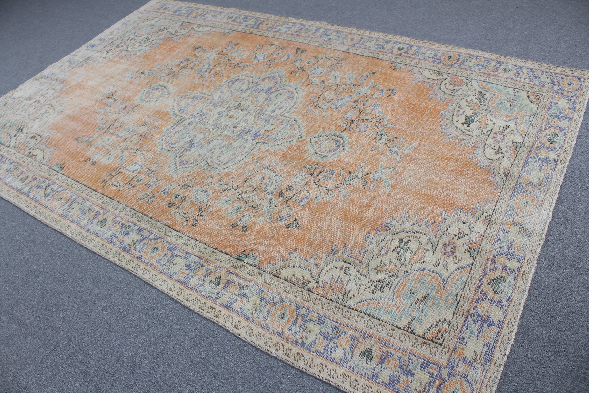 Oturma Odası Halıları, Vintage Halılar, 5.9x9.1 ft Büyük Halı, Turuncu Yatak Odası Halısı, Mutfak Halısı, Türk Halıları, Antika Halılar, Yemek Odası Halıları