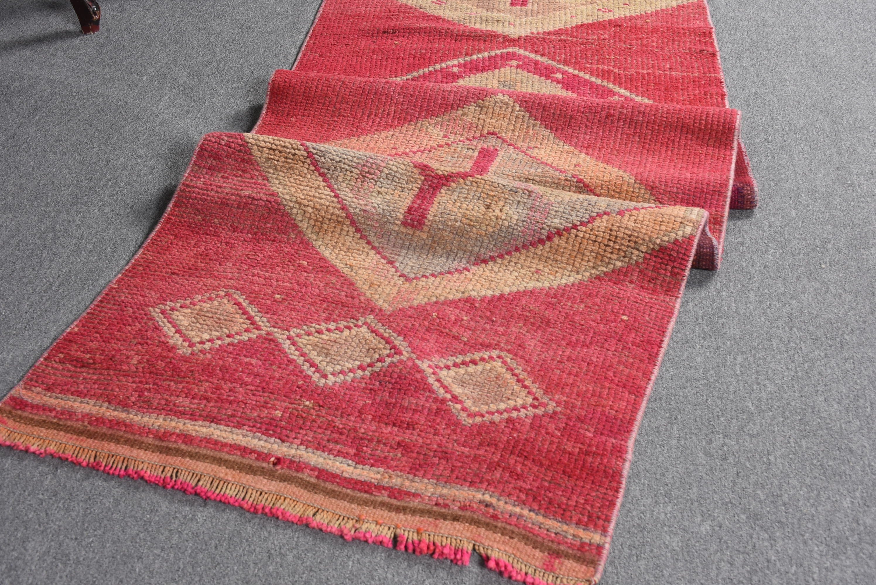 Anatolian Rug, Red  2.5x9.4 ft Runner Rug, Cute Rug, Bedroom Rug, Hallway Rug, Corridor Rug, Vintage Rugs, Turkish Rug