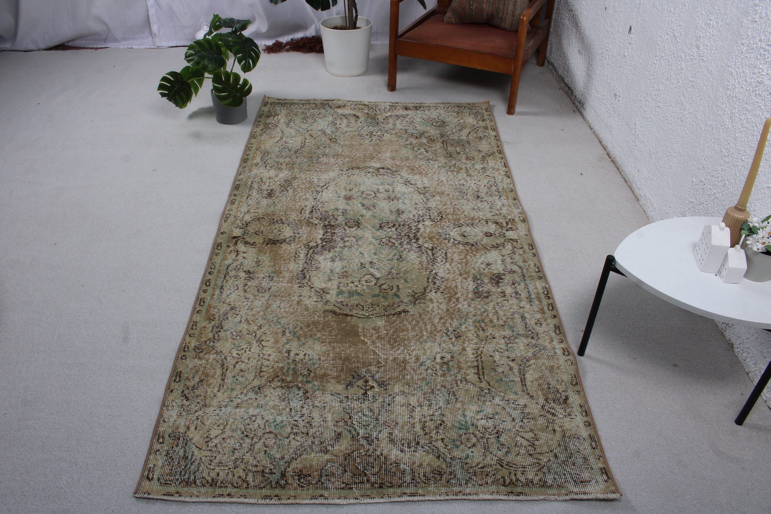 Bej Oushak Halı, Dekoratif Halı, Vintage Halılar, Çocuk Halıları, Ev Dekorasyonu Halıları, 3,7x7 ft Alan Halısı, Türk Halısı, Mutfak Halıları, Lüks Halı