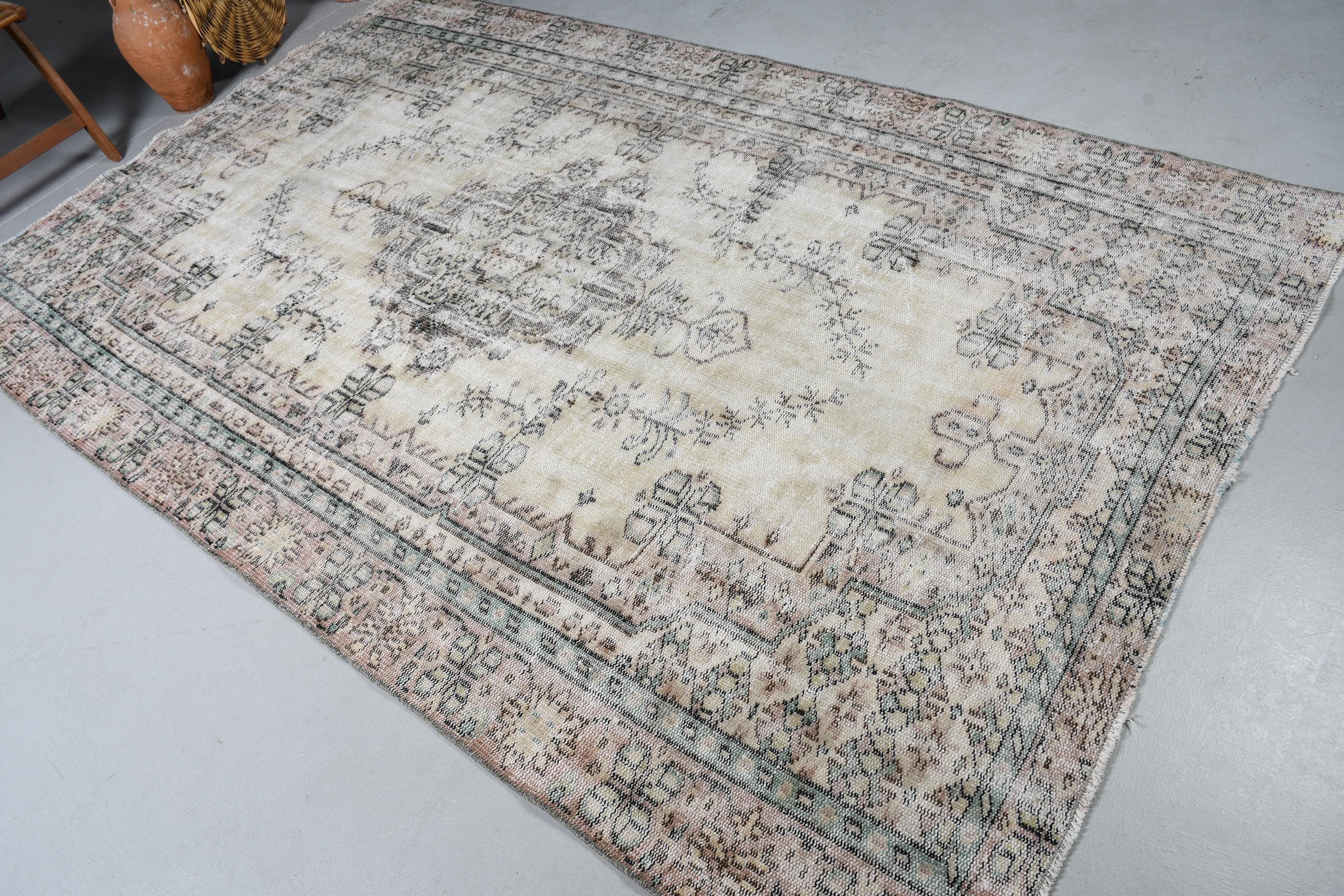 Oryantal Halı, Anadolu Halısı, Türk Halıları, Yemek Odası Halısı, Vintage Halı, Bej Antika Halı, 5.6x8.9 ft Büyük Halı, El Dokuma Halı, Salon Halıları