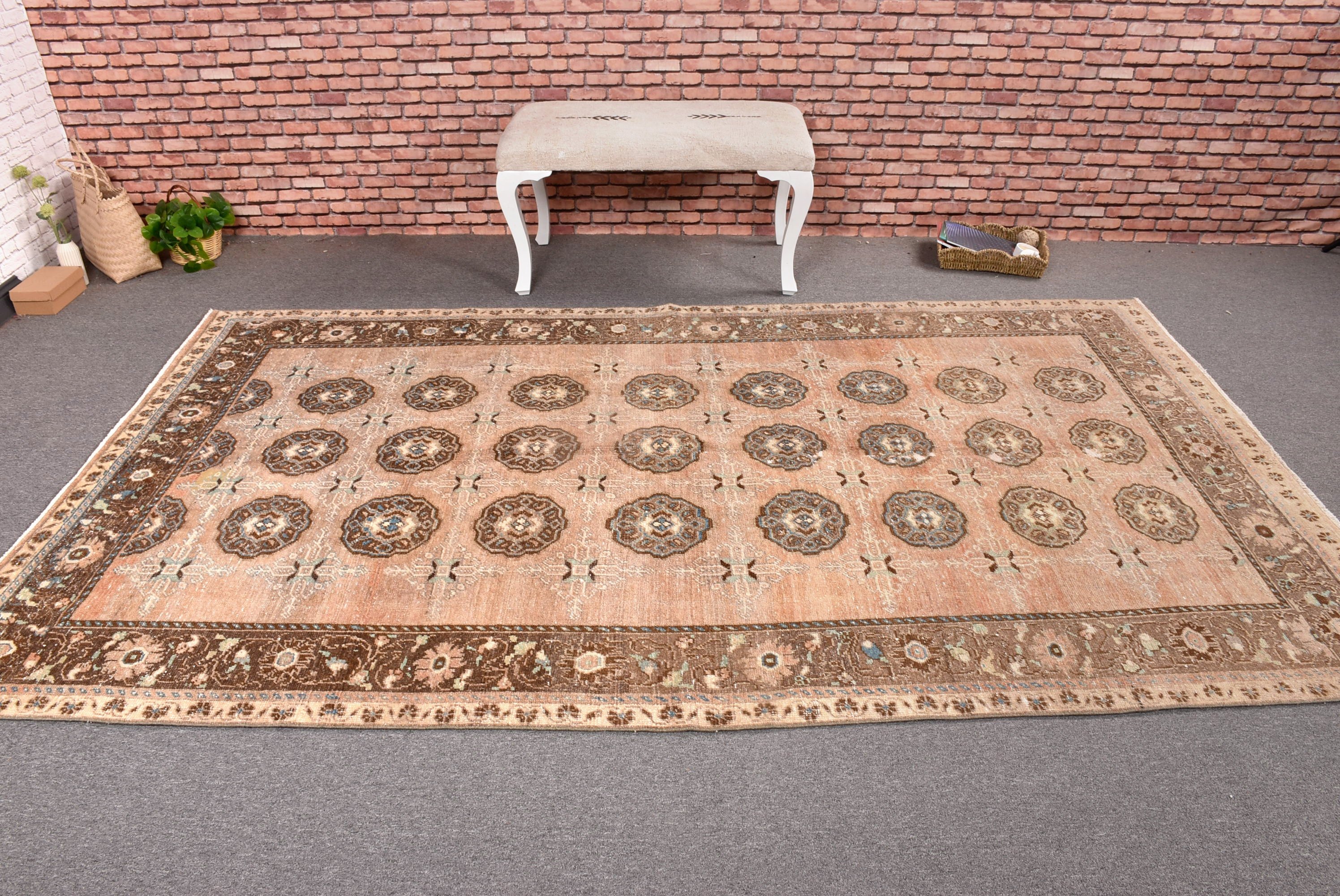 Büyük Oushak Halı, Turuncu Açıklama Halısı, 5,4x9,4 ft Büyük Halılar, Vintage Halı, Salon Halıları, Nötr Halı, Modern Halı, Türk Halısı, El Yapımı Halılar