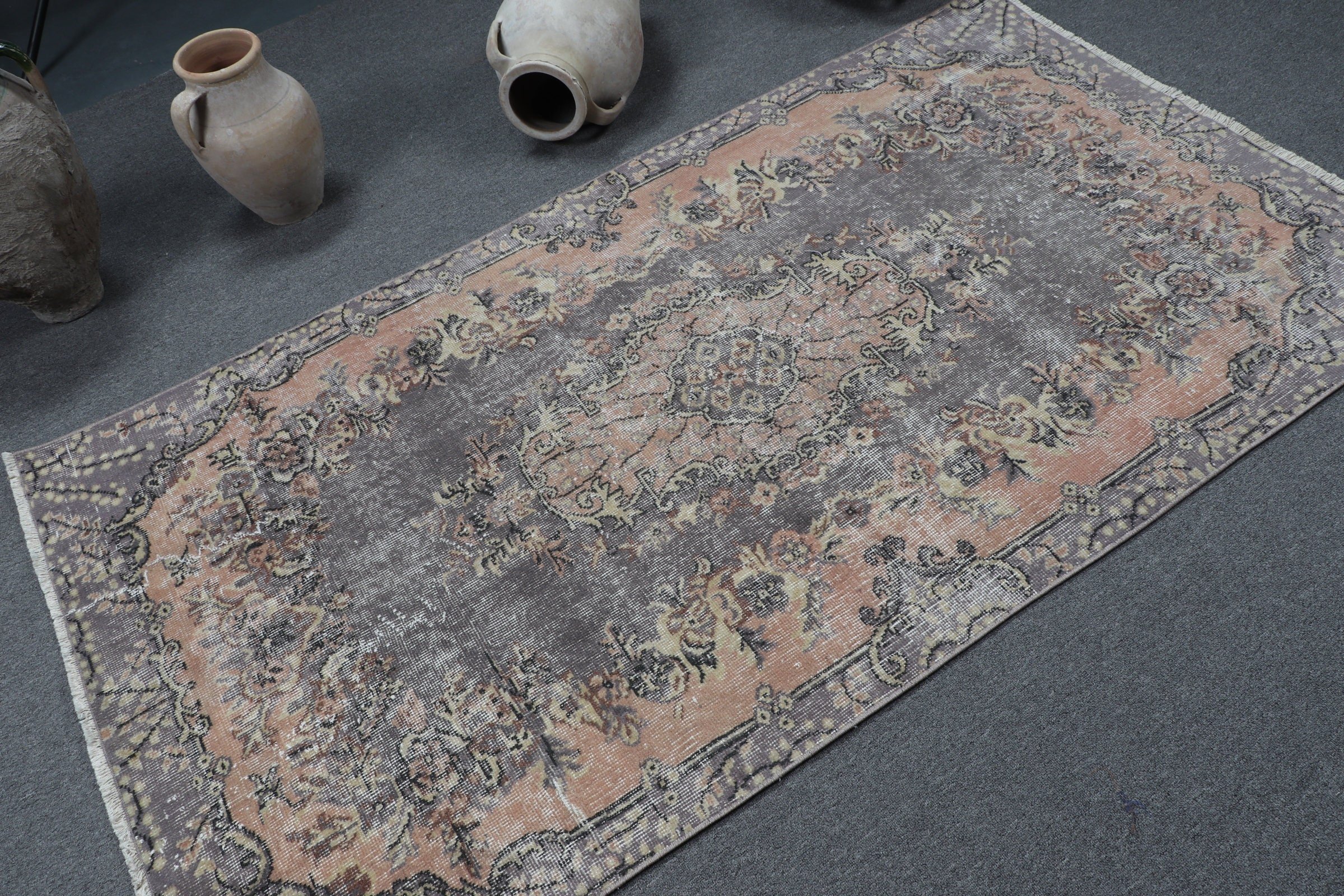 Turkish Rugs, Rugs for Bedroom, 3.7x6.7 ft Area Rugs, Kitchen Rug, Gray Cool Rug, Home Decor Rug, Vintage Rugs, Pale Rugs, Living Room Rugs