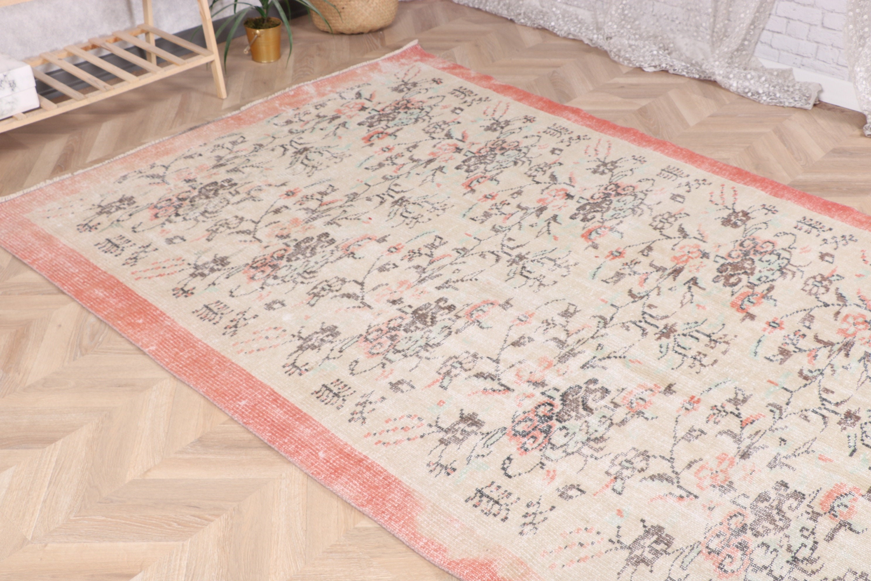 5.3x8.8 ft Büyük Halı, Vintage Halılar, Yemek Odası Halısı, Havalı Halı, Bej Antika Halı, Oturma Odası Halıları, Nötr Halı, Türk Halıları, Boho Halısı