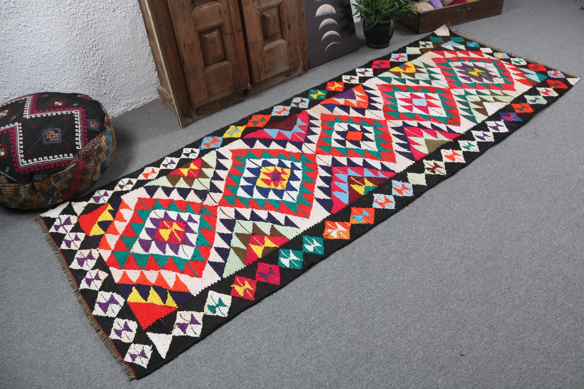 Bohemian Rug, Rainbow Statement Rug, Antique Rug, Hallway Rugs, Stair Rug, Vintage Rug, Floor Rugs, Turkish Rugs, 3.3x8.9 ft Runner Rugs