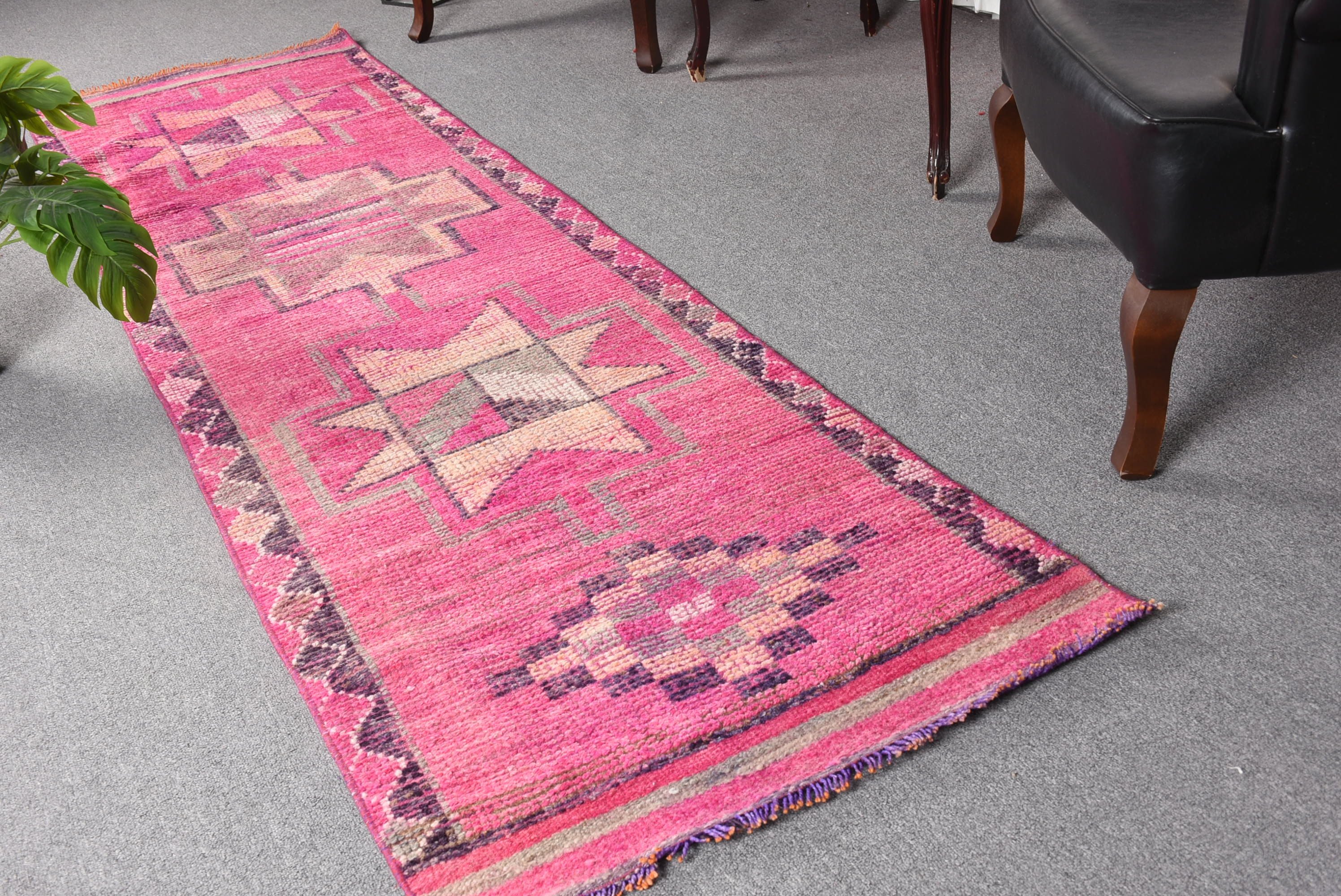 Pink Antique Rug, 2.5x9 ft Runner Rug, Stair Rug, Hallway Rug, Art Rugs, Rugs for Runner, Turkish Rugs, Kitchen Rug, Vintage Rug, Floor Rug