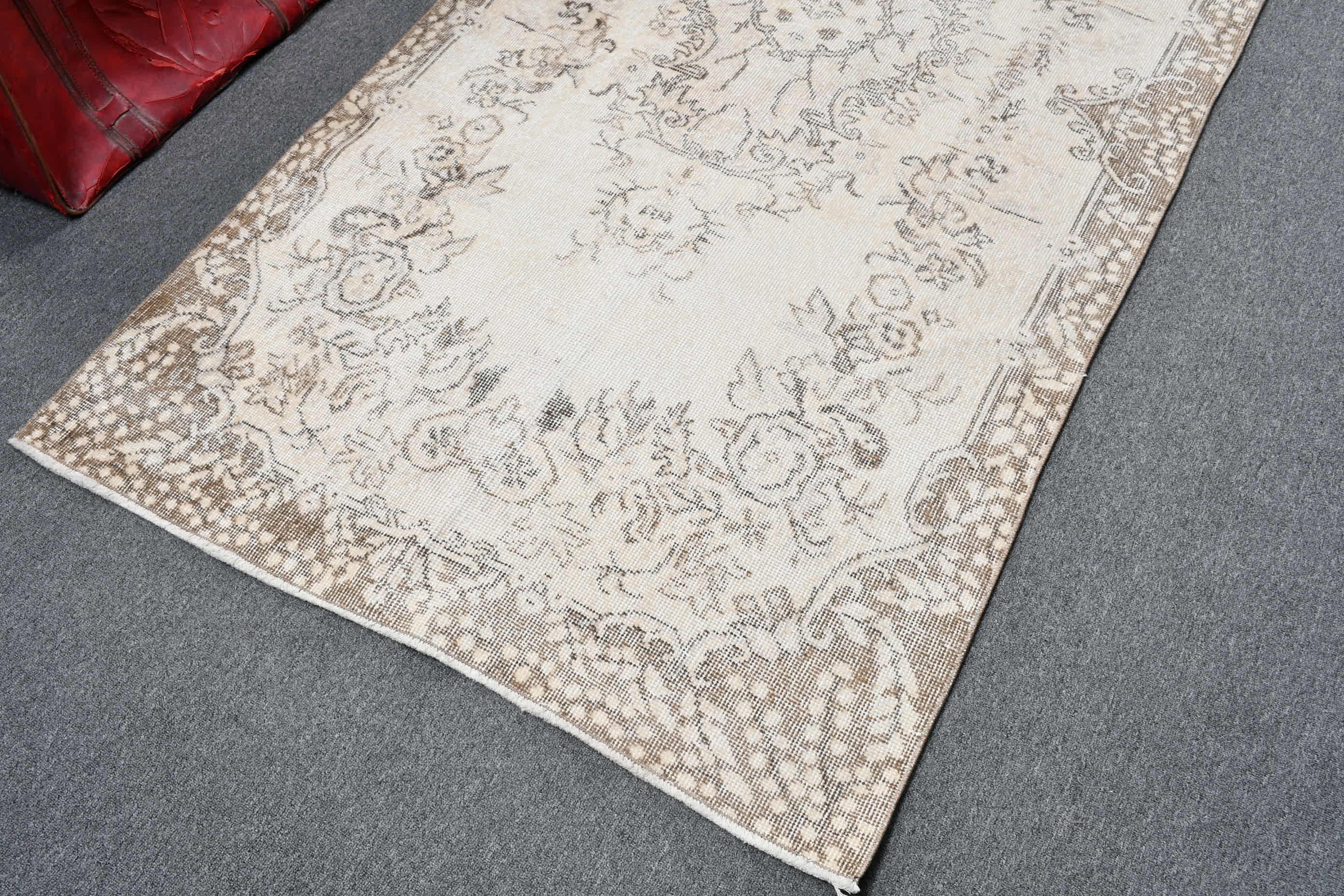 Nursery Rug, Vintage Rug, Old Rug, Beige Kitchen Rugs, Antique Rug, Rugs for Area, Floor Rug, Turkish Rug, Oushak Rug, 3.7x7.2 ft Area Rugs