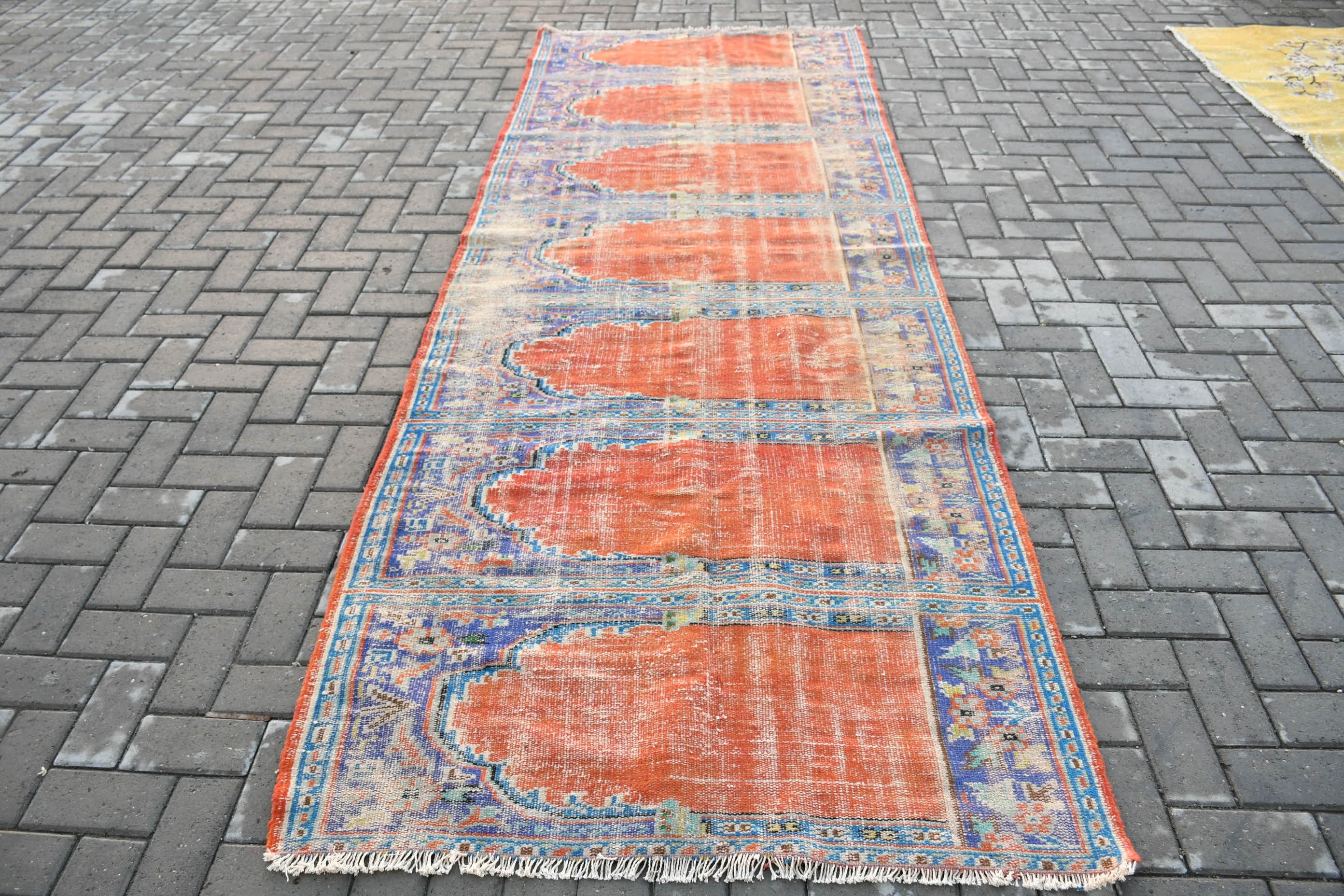 Vintage Rugs, Anatolian Rug, Boho Rugs, Rugs for Stair, Home Decor Rugs, Red Kitchen Rug, Corridor Rug, 4x10.9 ft Runner Rug, Turkish Rug