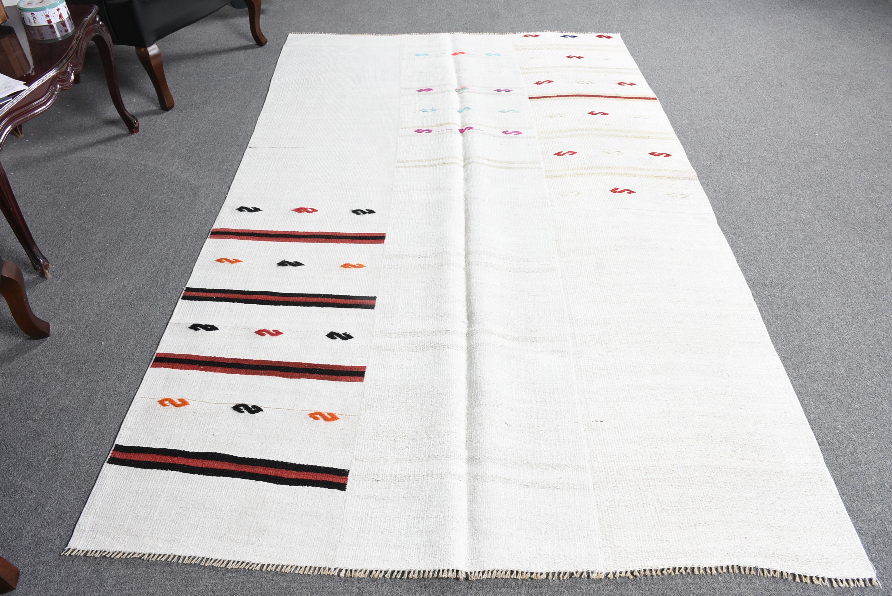 Tribal Rug, 5.1x8.4 ft Large Rug, Vintage Rug, White Anatolian Rug, Antique Rugs, Turkish Rug, Dining Room Rug, Salon Rugs, Home Decor Rugs