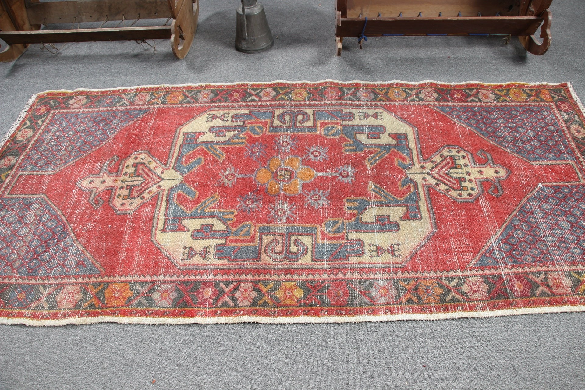 Indoor Rug, Oriental Rug, Floor Rug, Rugs for Kitchen, Vintage Rug, Turkish Rug, Moroccan Rug, Pale Rugs, 4x8.2 ft Area Rug, Red Cool Rug