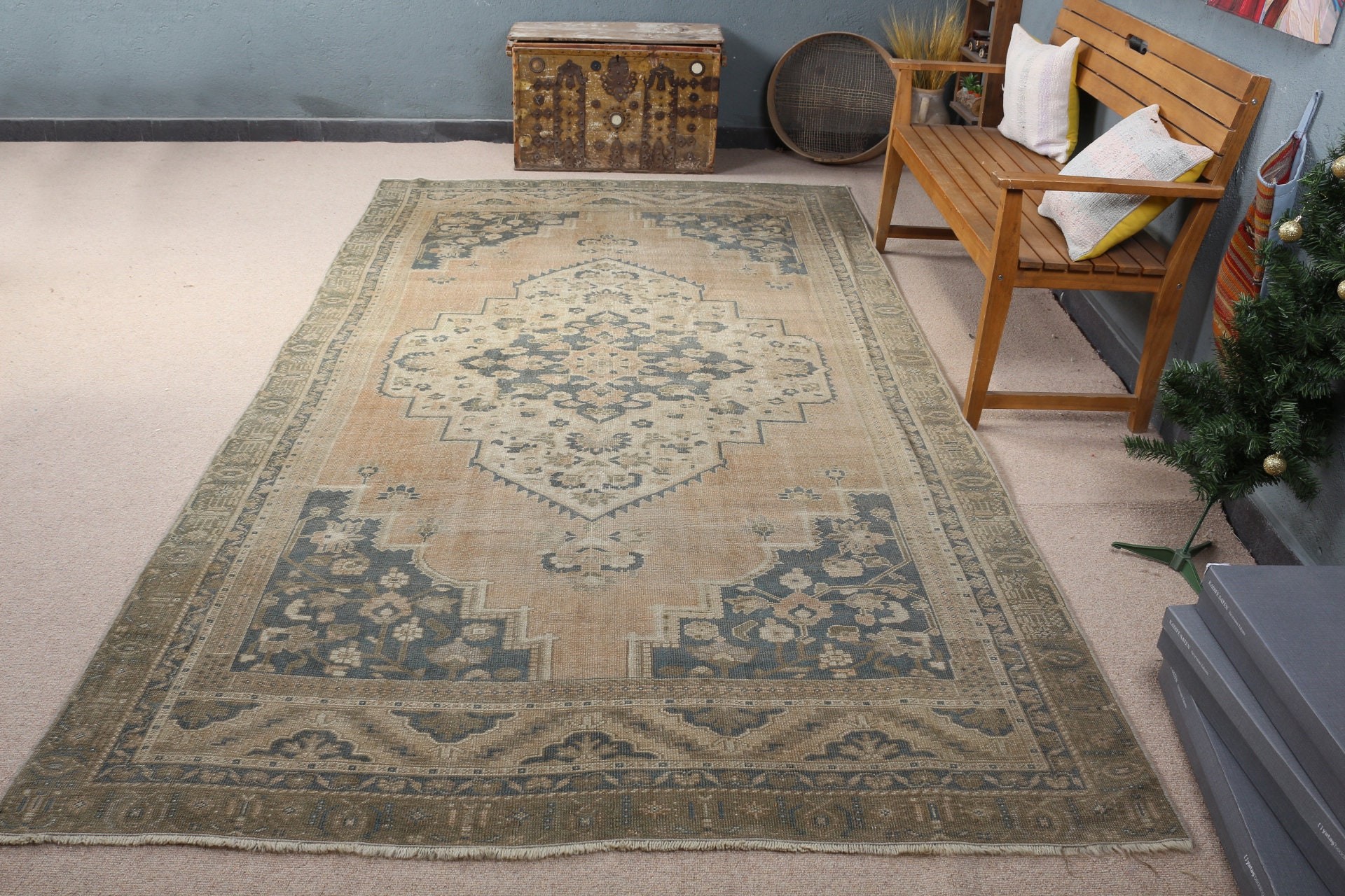 Sevimli Halı, Oryantal Halı, Türk Halısı, 6x10,5 ft Büyük Halı, Vintage Halı, Oushak Halısı, Yatak Odası Halısı, Yemek Odası Halısı, Turuncu Ev Dekor Halıları