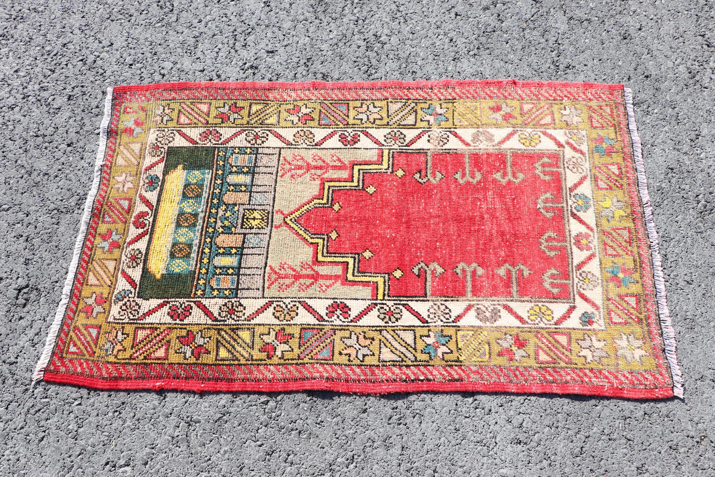 Red Oushak Rugs, Wool Rug, Tribal Rug, 2.3x3.8 ft Small Rug, Moroccan Rugs, Entry Rug, Rugs for Entry, Turkish Rugs, Bath Rug, Vintage Rug