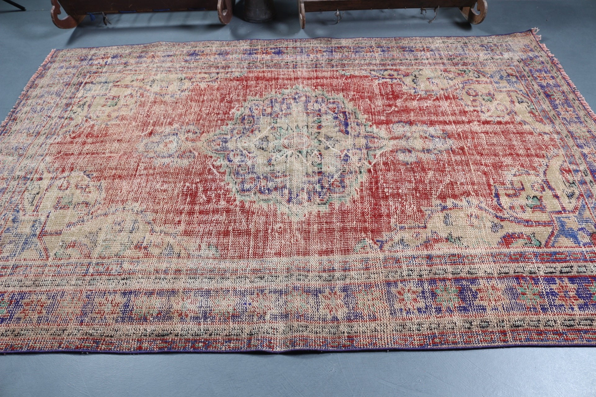 Vintage Rug, 5.9x8.6 ft Large Rug, Antique Rugs, Rugs for Bedroom, Red Oushak Rugs, Salon Rug, Anatolian Rug, Dining Room Rug, Turkish Rug