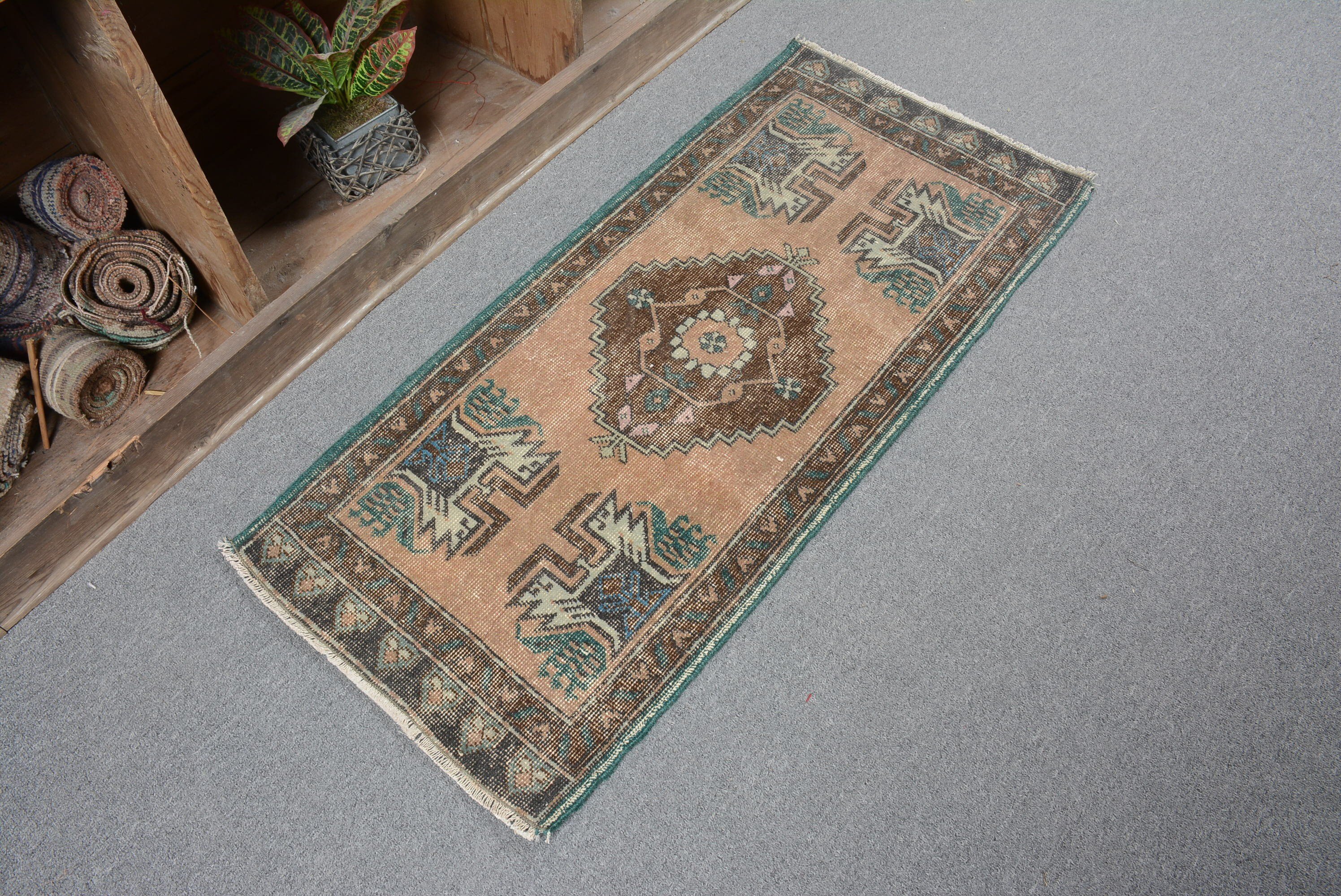 Vintage Rug, Turkish Rug, Oriental Rug, 1.6x3.6 ft Small Rug, Kitchen Rugs, Moroccan Rug, Rugs for Entry, Brown Oriental Rug, Bedroom Rug