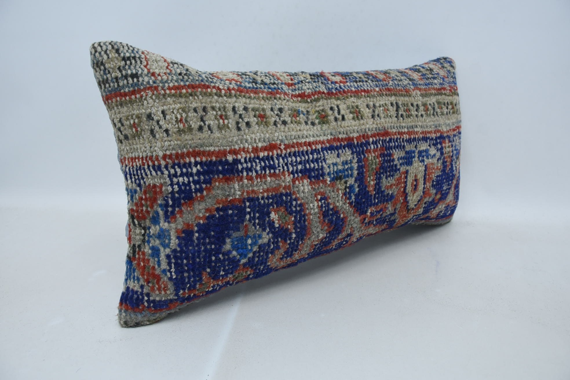 Car Cushion Cover, Pattern Throw Cushion Cover, Pillow for Sofa, Turkish Kilim Pillow, Antique Pillows, 12"x24" Blue Cushion Case