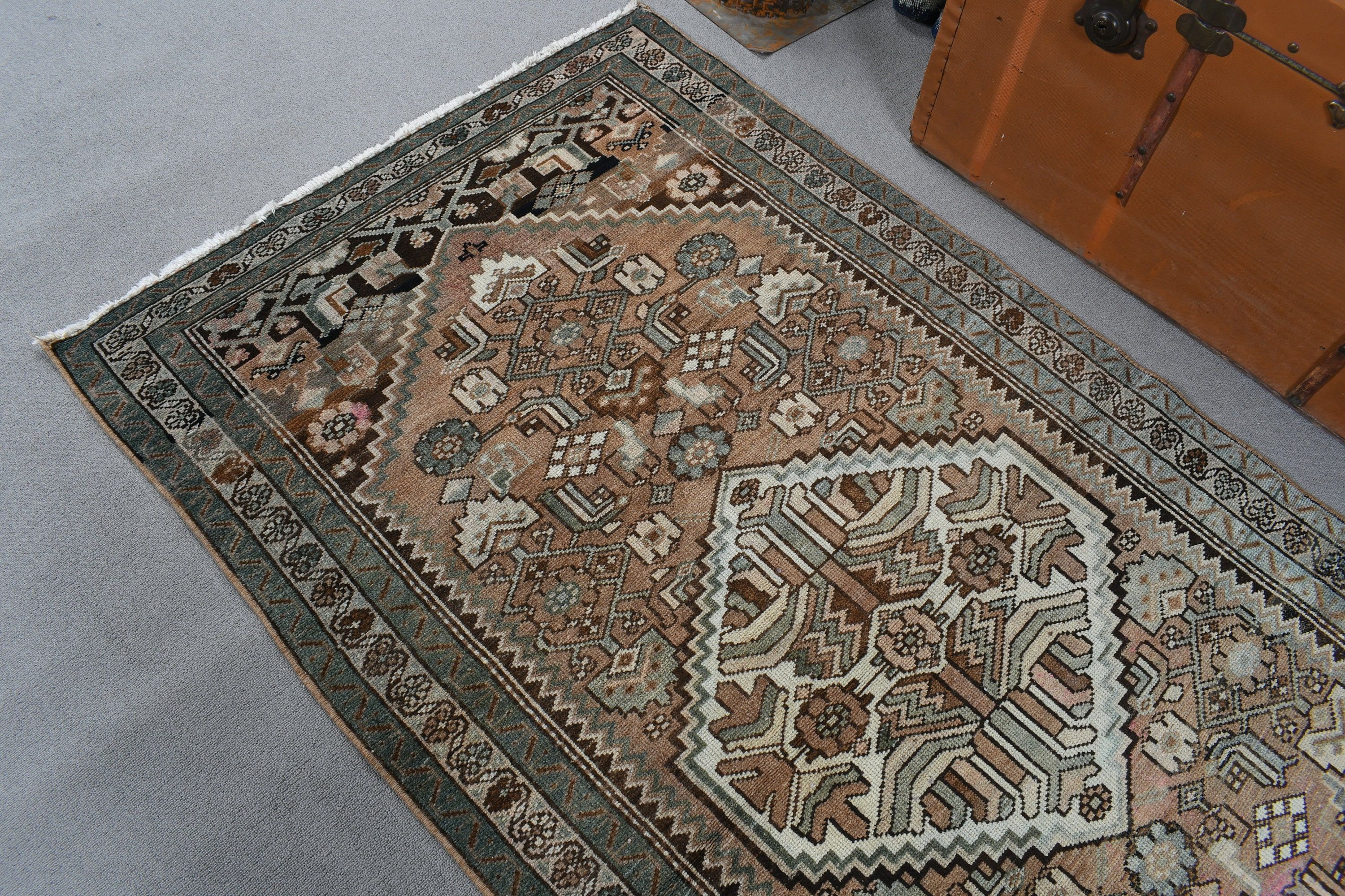 3,4x6,6 ft Aksan Halıları, Vintage Halılar, Yün Halı, Türk Halısı, Kahverengi Oushak Halıları, Mutfak Halısı, Fas Halıları, Giriş Halıları, Giriş Halıları