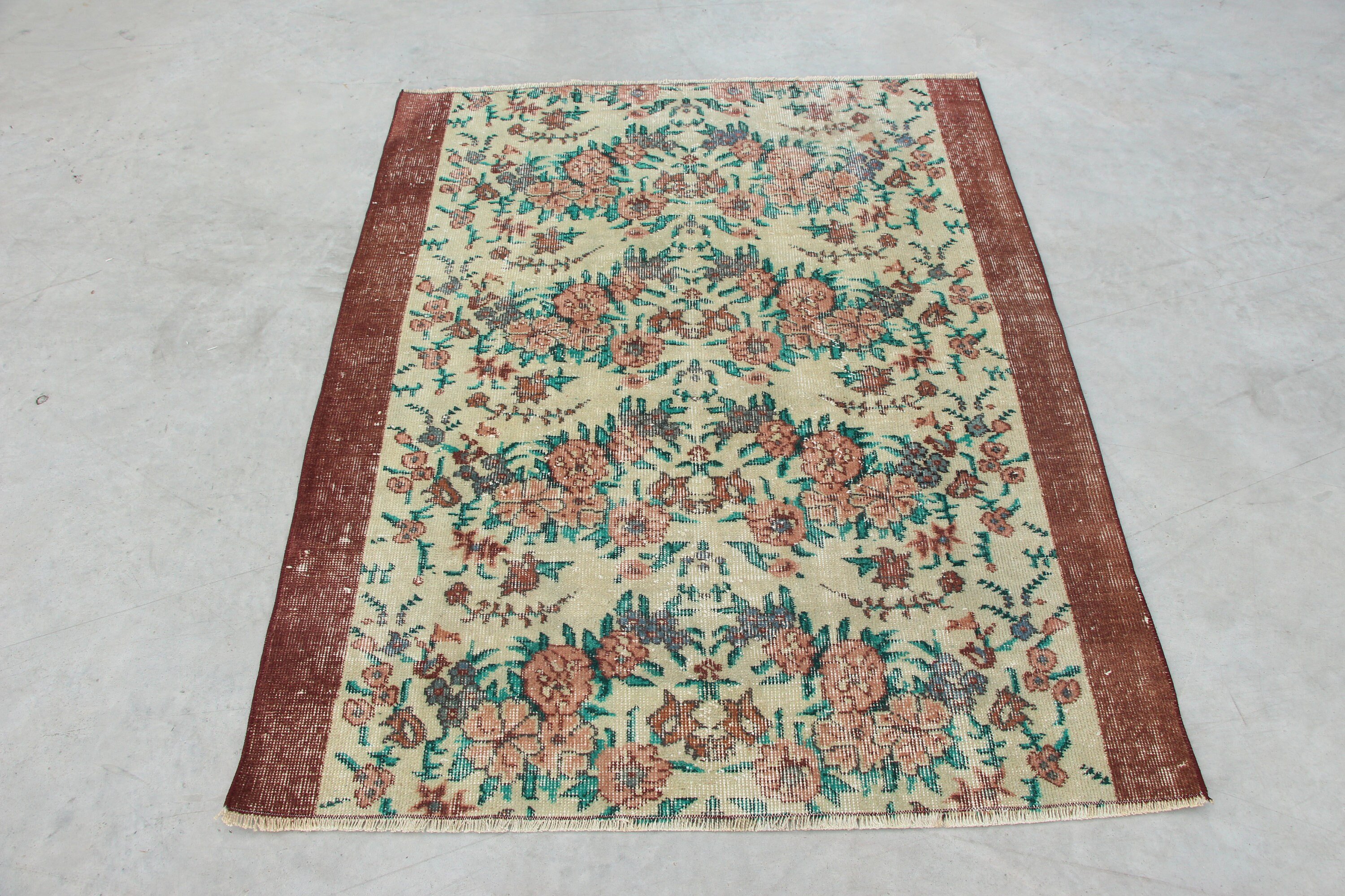 Eclectic Rugs, Kitchen Rug, Vintage Rug, Turkish Rugs, Beige Oriental Rugs, Entry Rug, Home Decor Rug, 3.8x4.8 ft Accent Rug