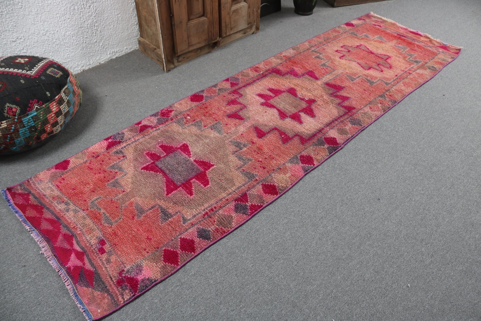 Boho Rugs, Vintage Rug, Turkey Rugs, Corridor Rug, Turkish Rug, Orange Wool Rugs, Kitchen Rug, 2.8x9.6 ft Runner Rug