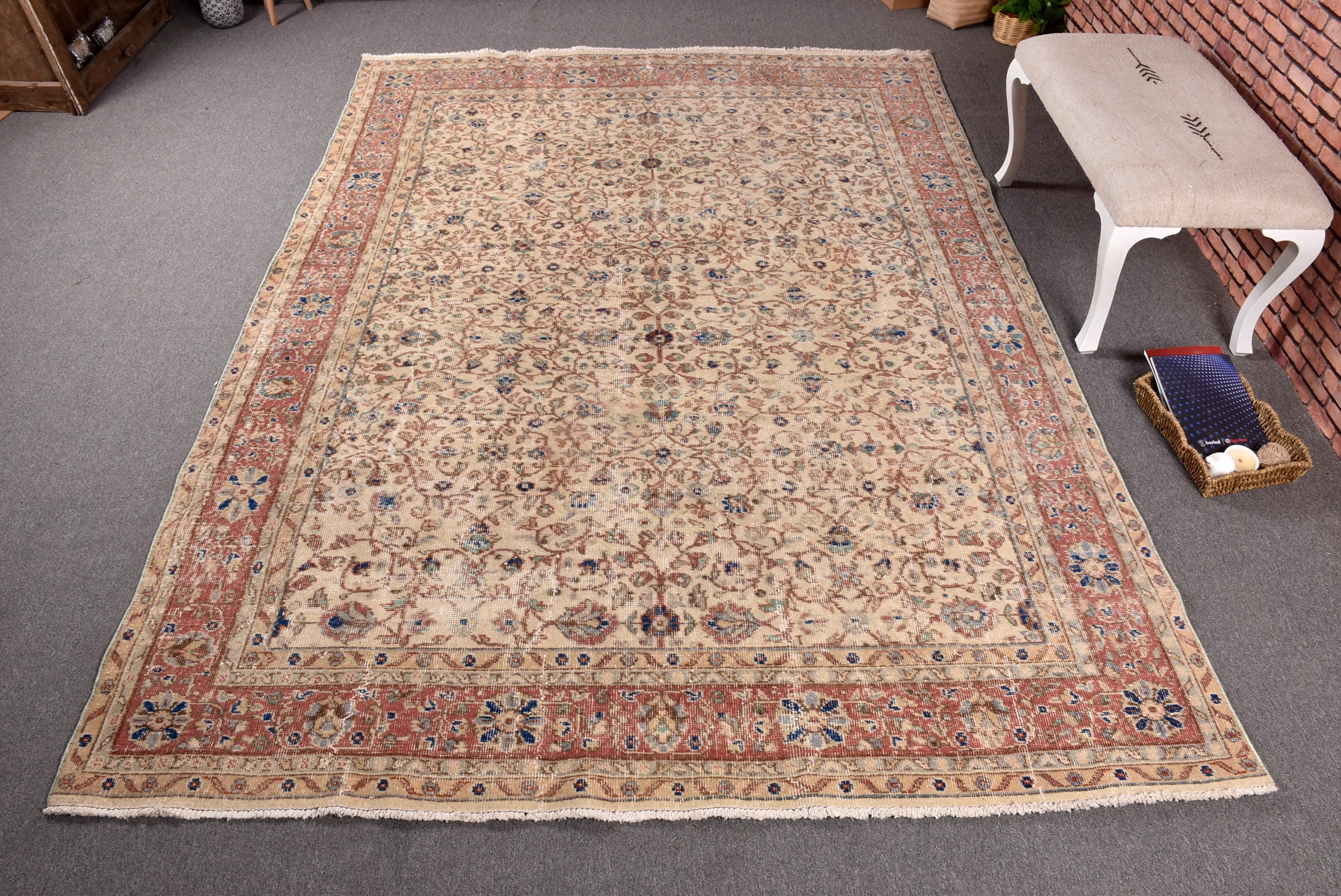 Yemek Odası Halıları, Havalı Halı, Boho Halı, Kırmızı Ev Dekorasyonu Halısı, 7x9.8 ft Büyük Halı, Mutfak Halıları, Oturma Odası Halısı, Türk Halıları, Vintage Halı