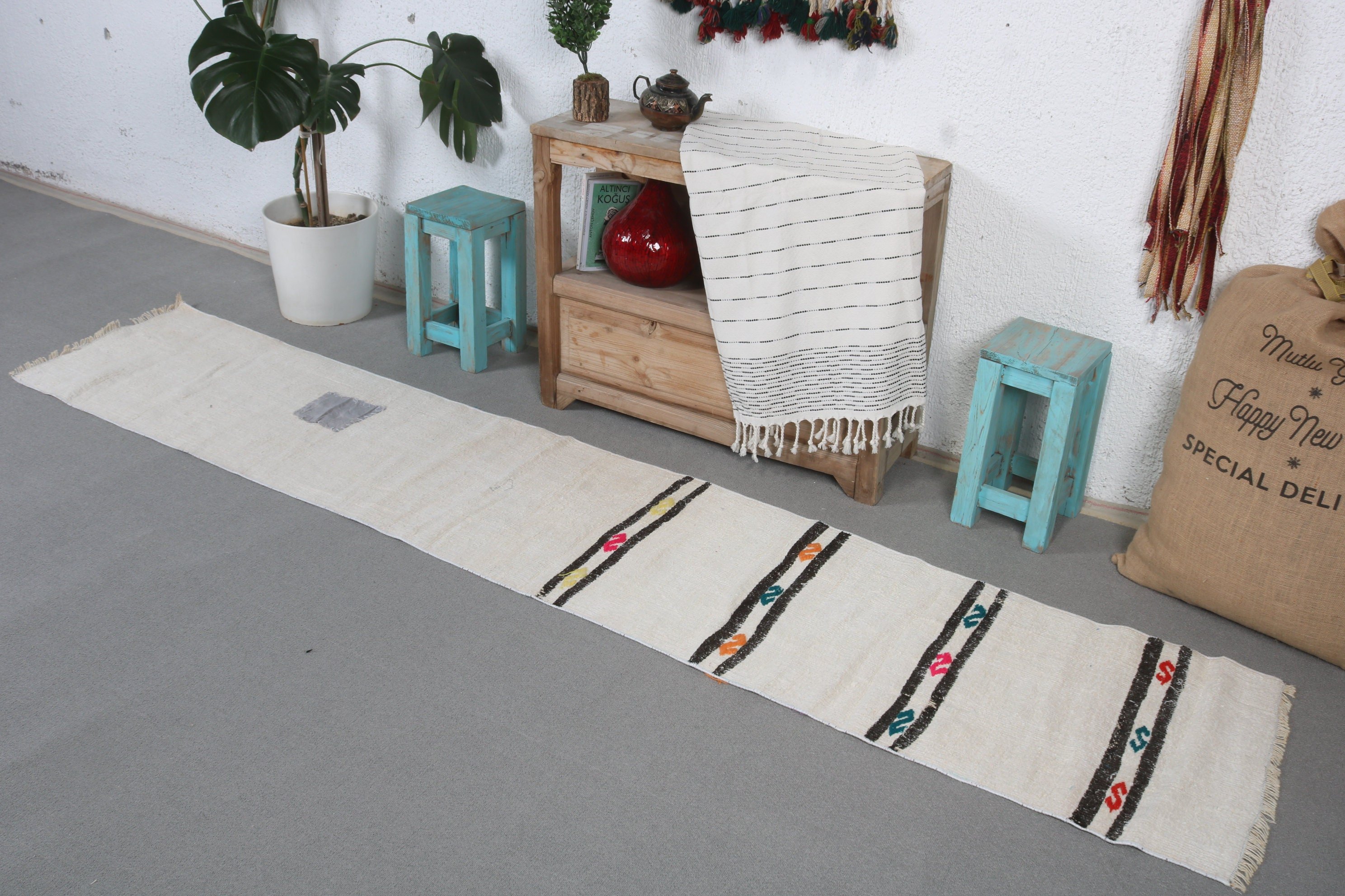 Stair Rug, Rugs for Stair, Art Rugs, White  1.6x8.7 ft Runner Rugs, Vintage Rugs, Floor Rugs, Turkish Rug, Home Decor Rugs