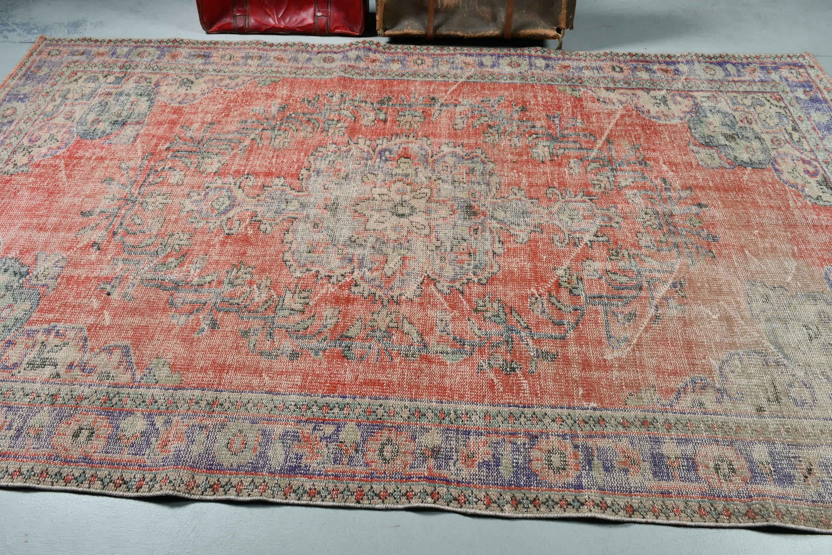 Living Room Rug, Vintage Rugs, Cool Rug, Salon Rugs, Red  5.9x9.6 ft Large Rugs, Rugs for Salon, Turkish Rug