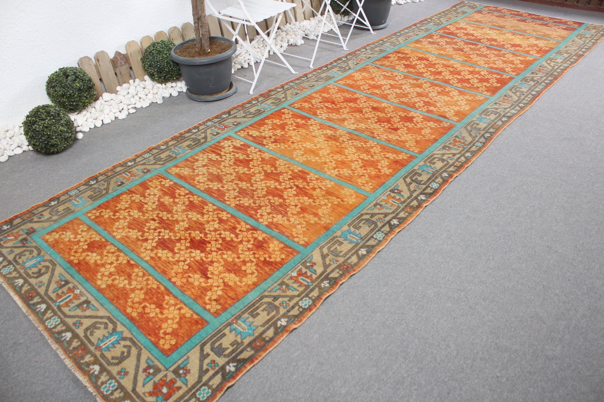 Antique Rug, Turkish Rugs, 4.6x15.3 ft Runner Rugs, Rugs for Corridor, Office Rugs, Orange Cool Rug, Stair Rug, Vintage Rug