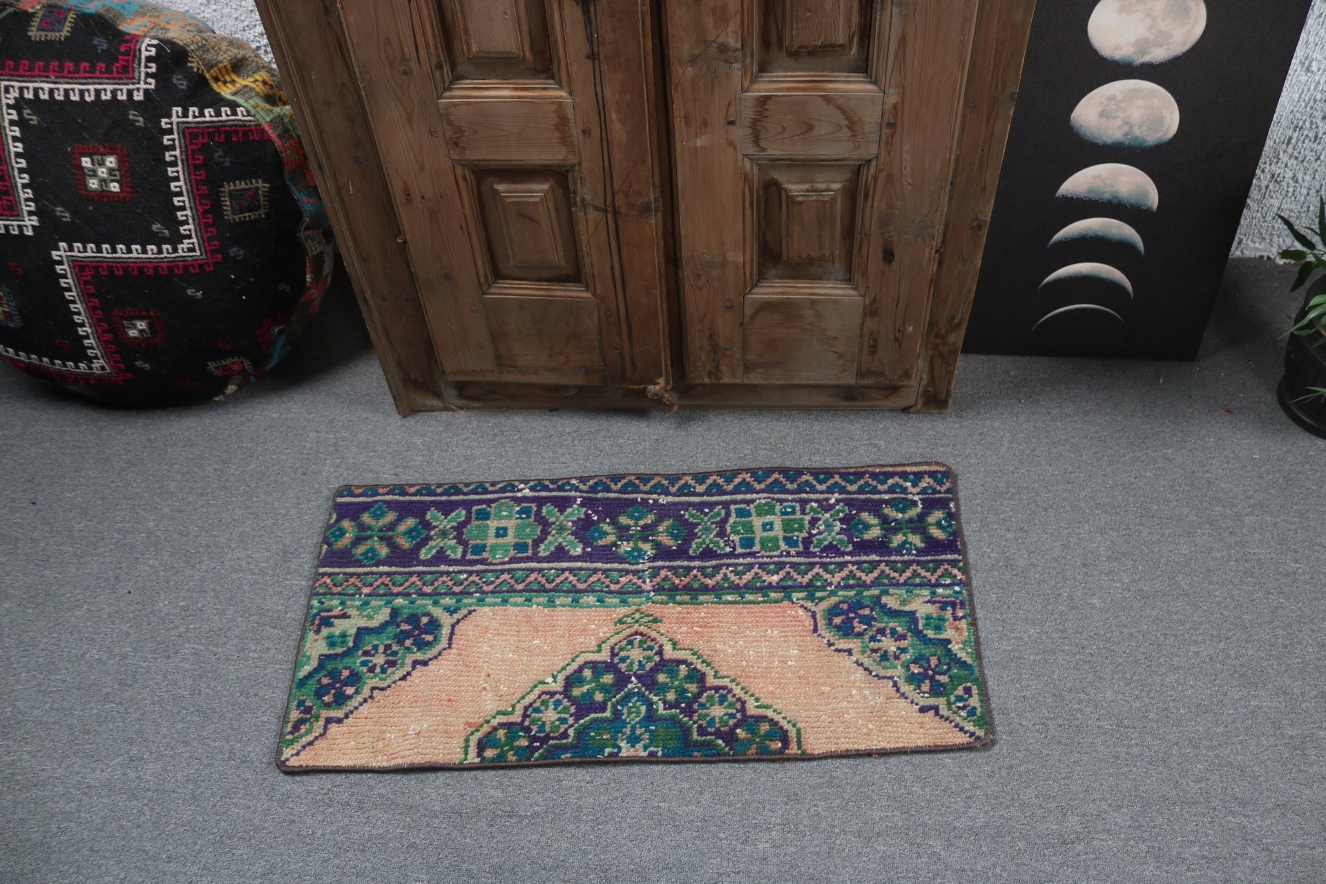 Giriş Halısı, 1,5x3 ft Küçük Halı, Yeşil Anadolu Halısı, Vintage Halılar, Küçük Alan Halısı, Boho Halısı, Türk Halısı, Anadolu Halıları, Araba Paspası Halıları