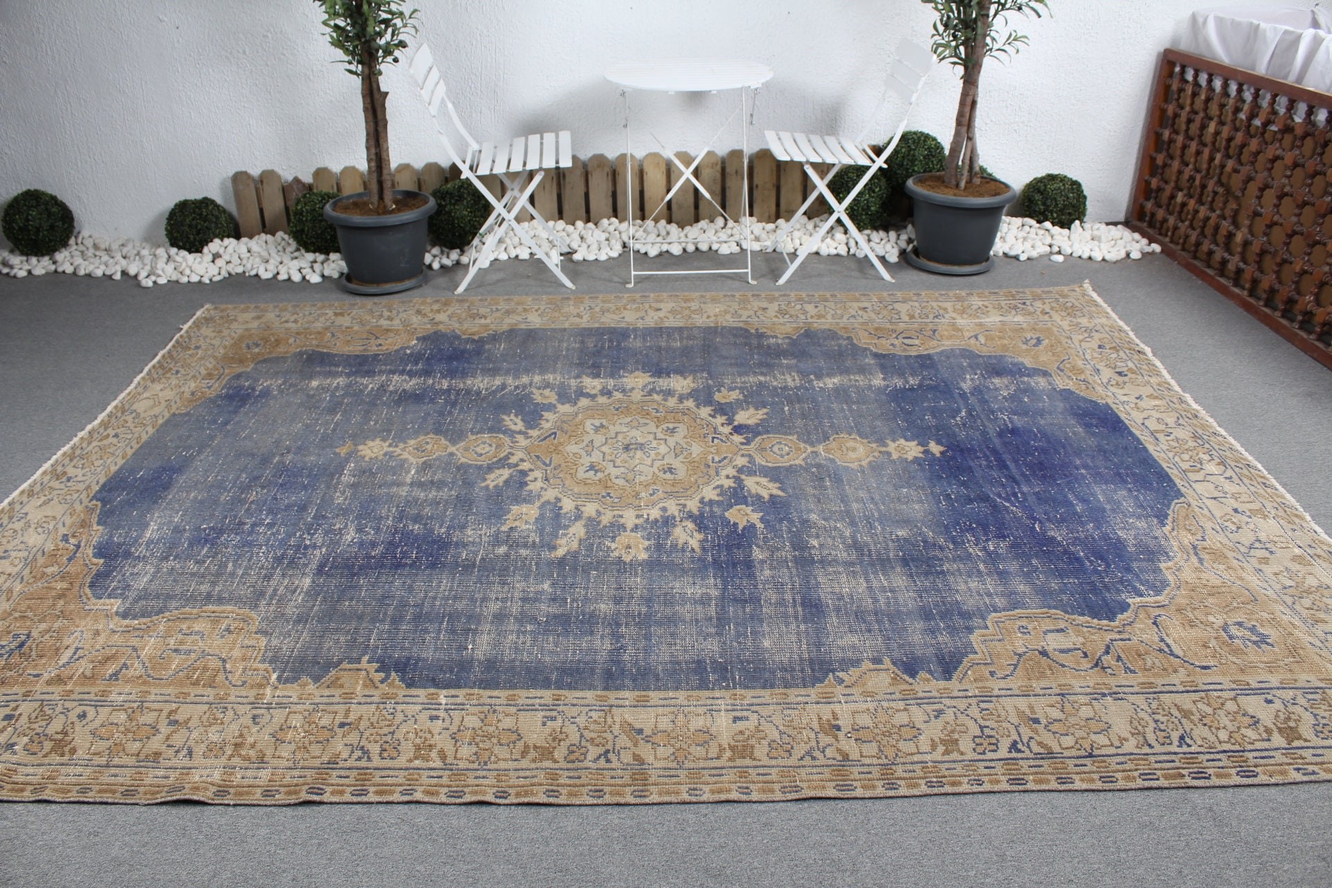 7.8x10.4 ft Oversize Rug, Dining Room Rug, Blue Wool Rugs, Turkish Rug, Floor Rugs, Vintage Rug, Aztec Rug, Living Room Rug, Antique Rug