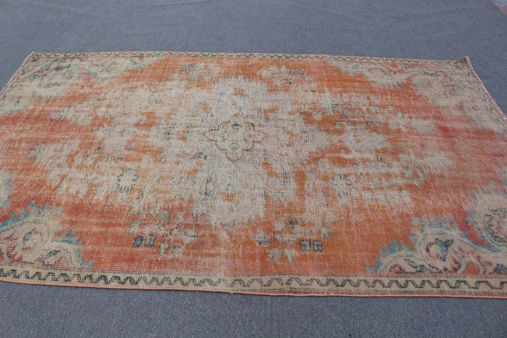 Antique Rug, Floor Rug, Turkish Rug, Salon Rug, Bedroom Rugs, 5.2x9.1 ft Large Rugs, Rugs for Dining Room, Orange Antique Rug, Vintage Rugs