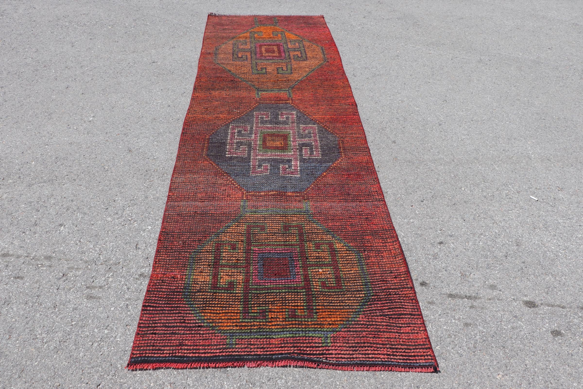 Aztec Rug, Floor Rugs, 3x9.2 ft Runner Rug, Red Bedroom Rug, Turkish Rug, Wool Rug, Corridor Rug, Rugs for Kitchen, Stair Rug, Vintage Rug