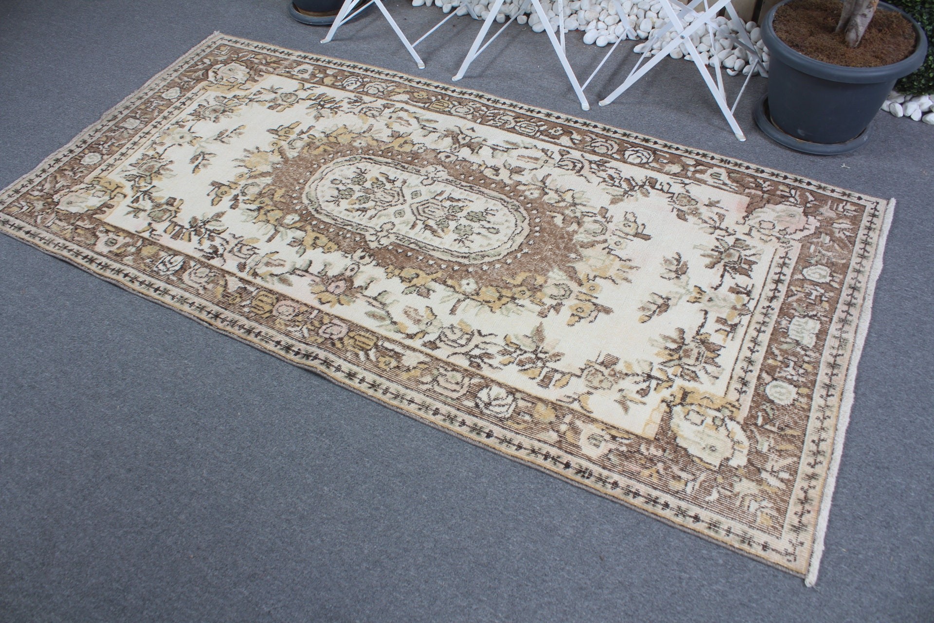 3.7x7.4 ft Area Rug, Nursery Rug, Bedroom Rug, Brown Antique Rugs, Indoor Rug, Turkish Rugs, Vintage Rug, Rugs for Floor