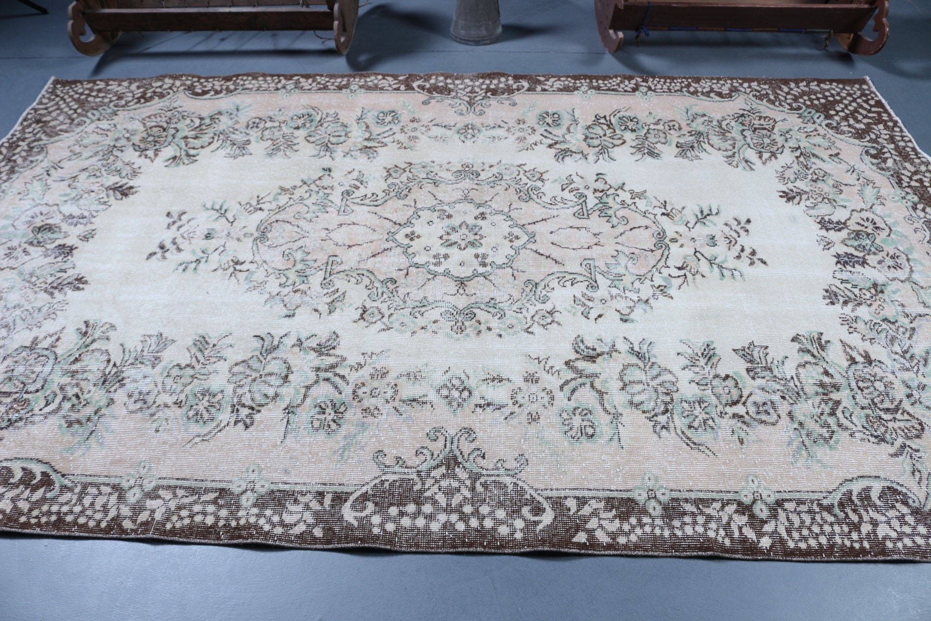 Vintage Halı, Türk Halısı, Havalı Halı, Yatak Odası Halısı, Salon Halıları, Yer Halıları, Bej 5.9x9.7 ft Büyük Halı, Oturma Odası Halıları