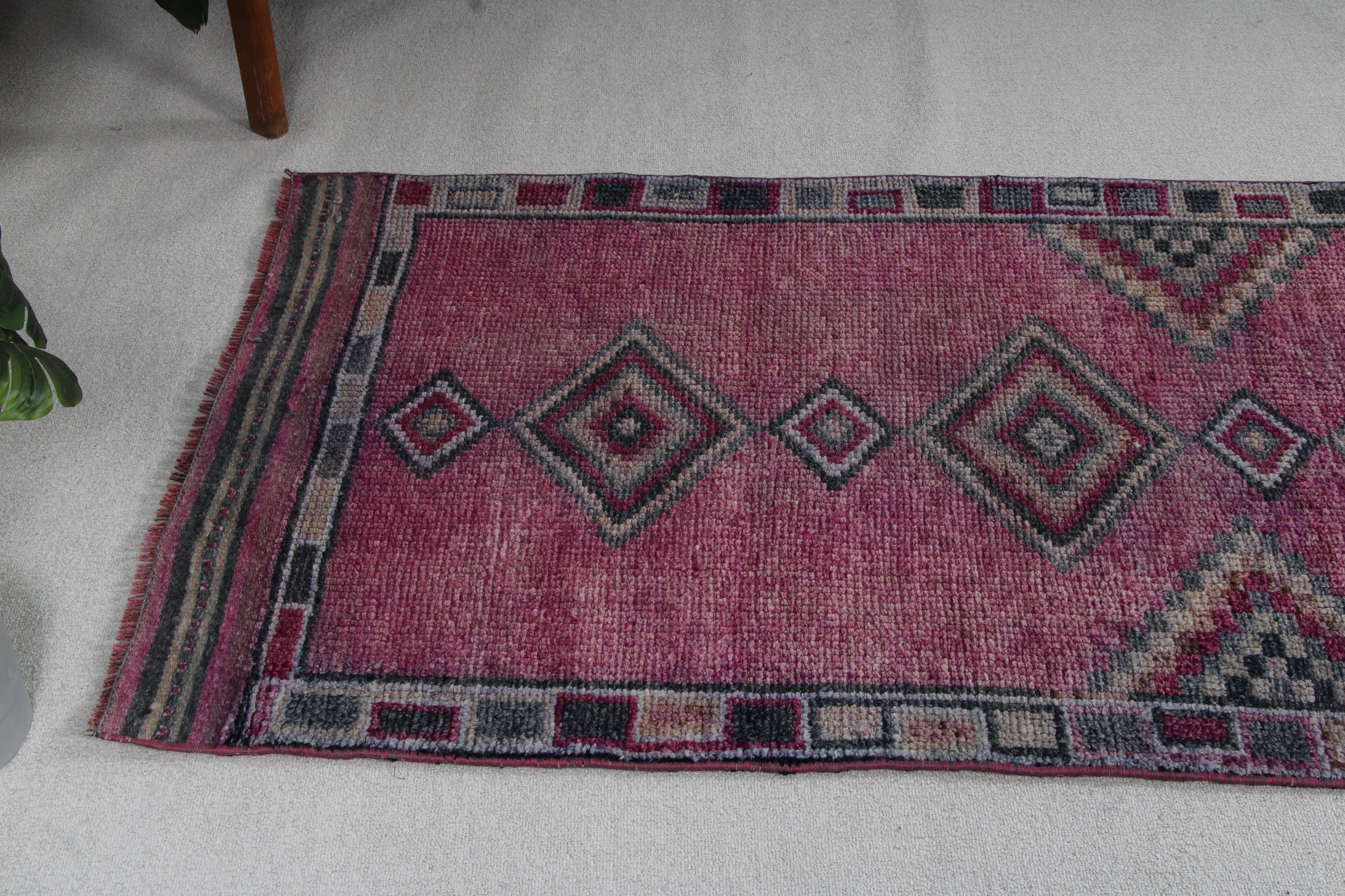 Vintage Halı, Mor Geometrik Halılar, Boho Halı, Yatak Odası Halıları, Uzun Yolluk Halıları, Merdiven Halıları, 3x11.3 ft Yolluk Halısı, Türk Halısı