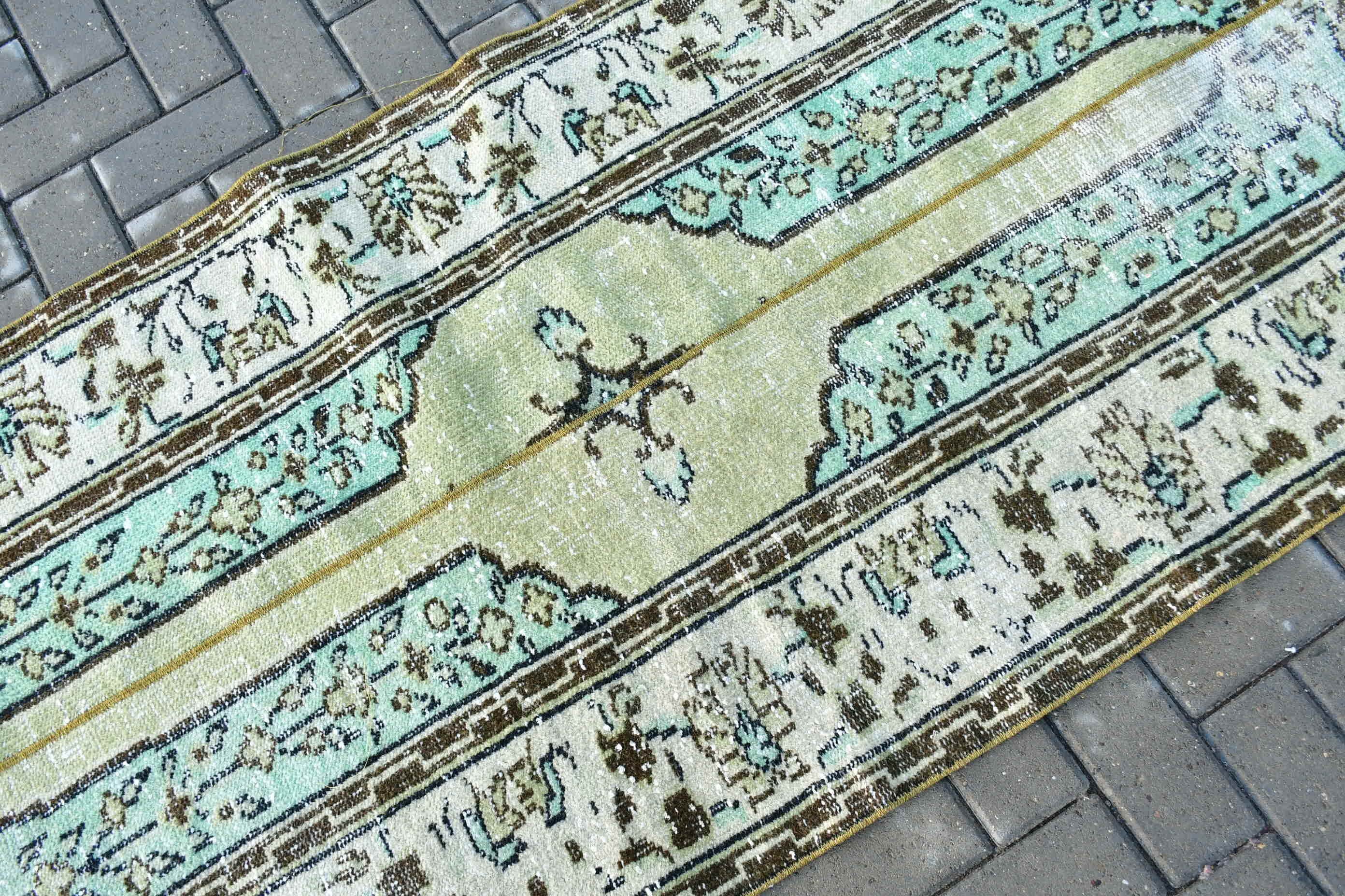 Sevimli Halı, Koşucu Halıları, Vintage Halı, Fas Halısı, 2,9x7,4 ft Runner Halısı, Yün Halıları, Türk Halıları, Koridor Halısı, Yeşil Fas Halısı