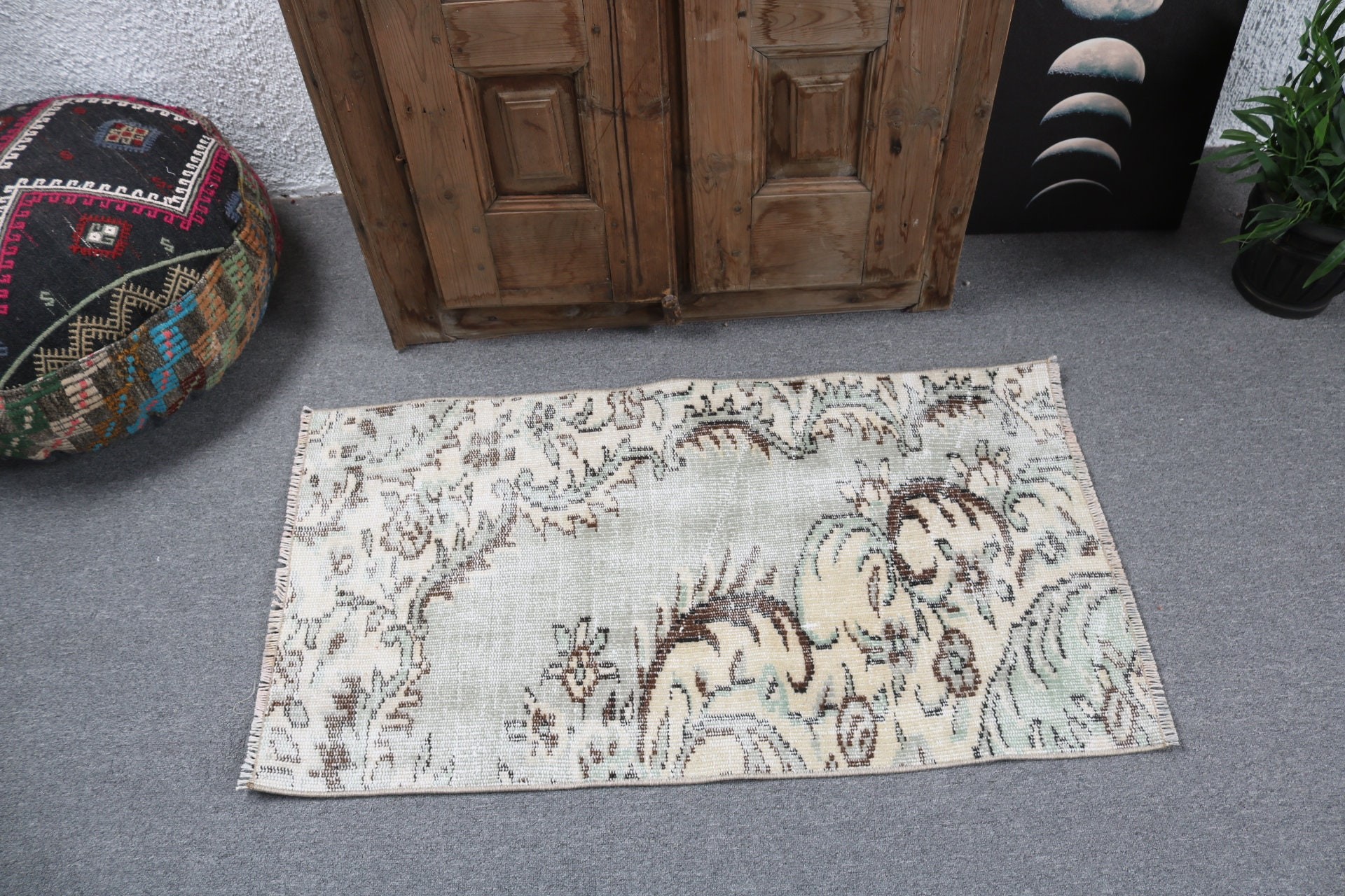 Luxury Rug, Car Mat Rugs, Small Area Rug, Exotic Rugs, Green Floor Rugs, Vintage Rugs, 2x3.5 ft Small Rug, Anatolian Rugs, Turkish Rug