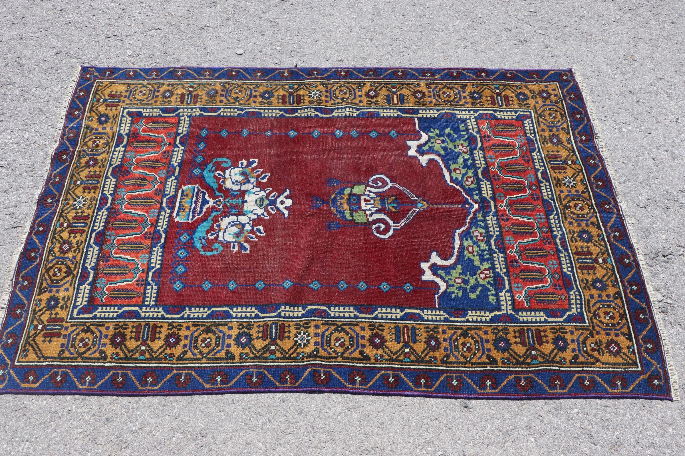 Mutfak Halısı, Giriş Halısı, Vintage Halı, Yatak Odası Halıları, Sessiz Halı, Kırmızı Antika Halı, Antika Halılar, 3.3x5.2 ft Accent Halı, Türk Halısı