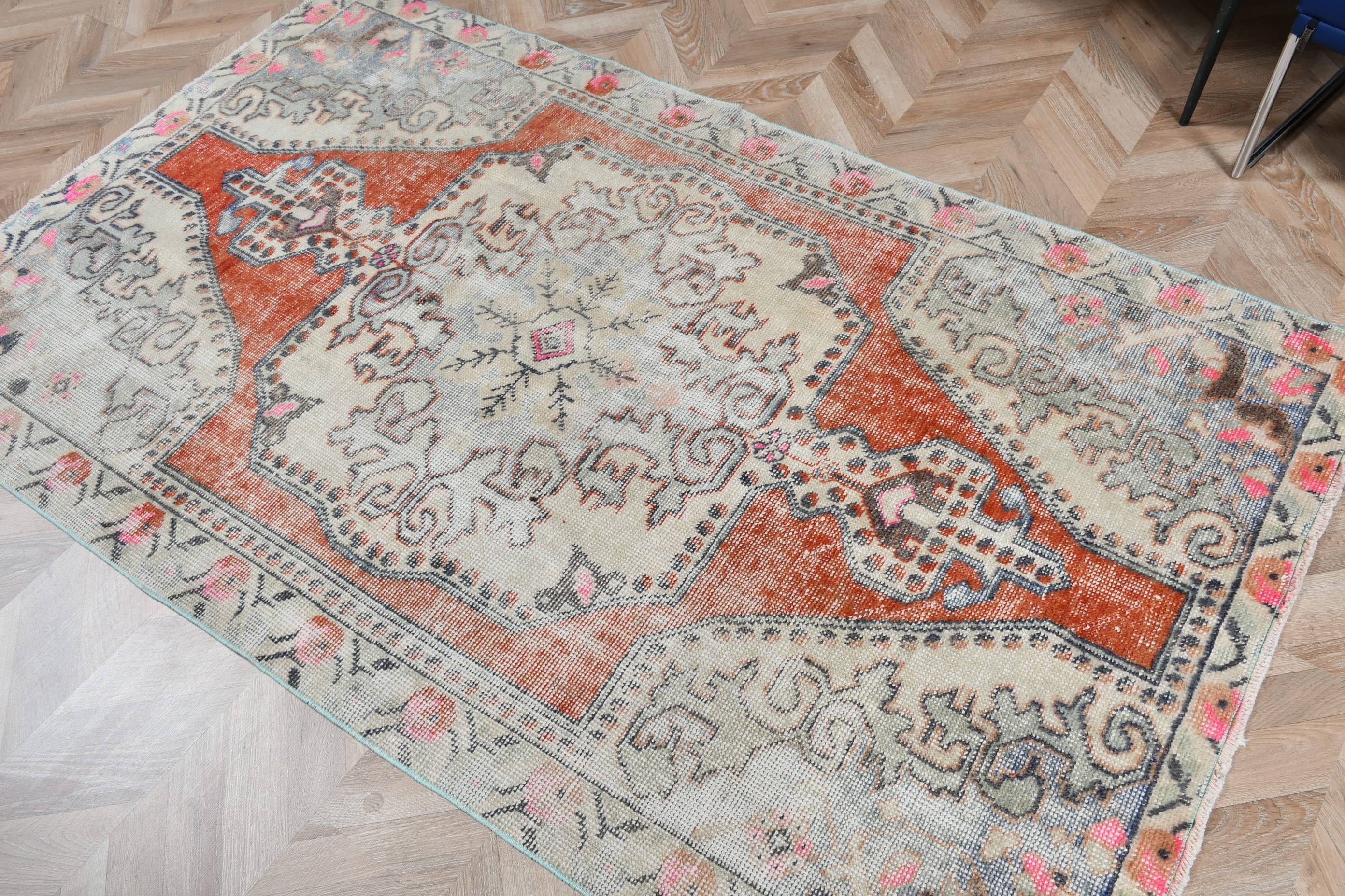 Oturma Odası Halıları, Oushak Halısı, Türk Halısı, Yemek Odası Halısı, Vintage Halı, Yer Halısı, 4x7 ft Alan Halısı, Fas Halısı, Bej Oryantal Halı