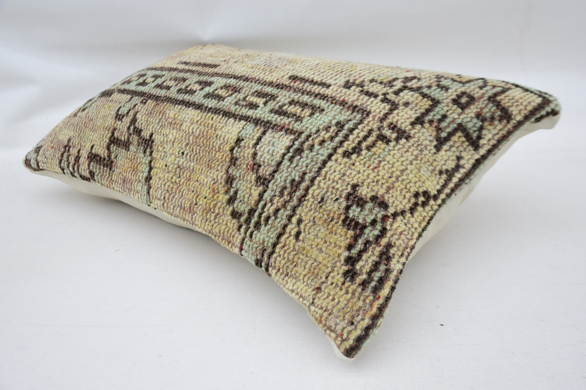 Ethnical Kilim Rug Pillow, Neutral Throw Pillow Sham, Throw Kilim Pillow, 12"x20" Beige Cushion, Home Decor Pillow