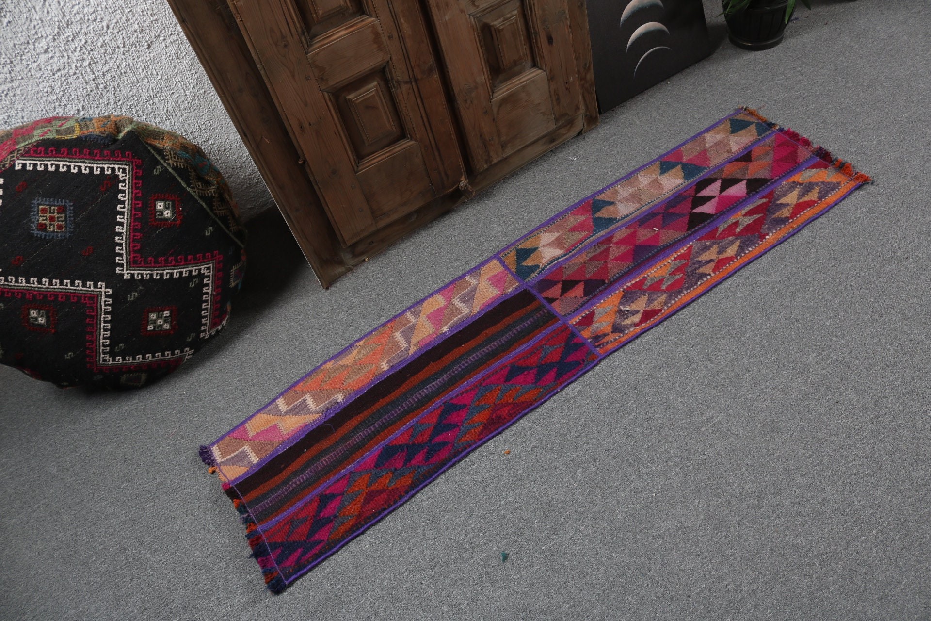 Turkish Rugs, 1.4x5.1 ft Runner Rugs, Purple Modern Rugs, Long Runner Rug, Handwoven Rugs, Vintage Rug, Rugs for Corridor