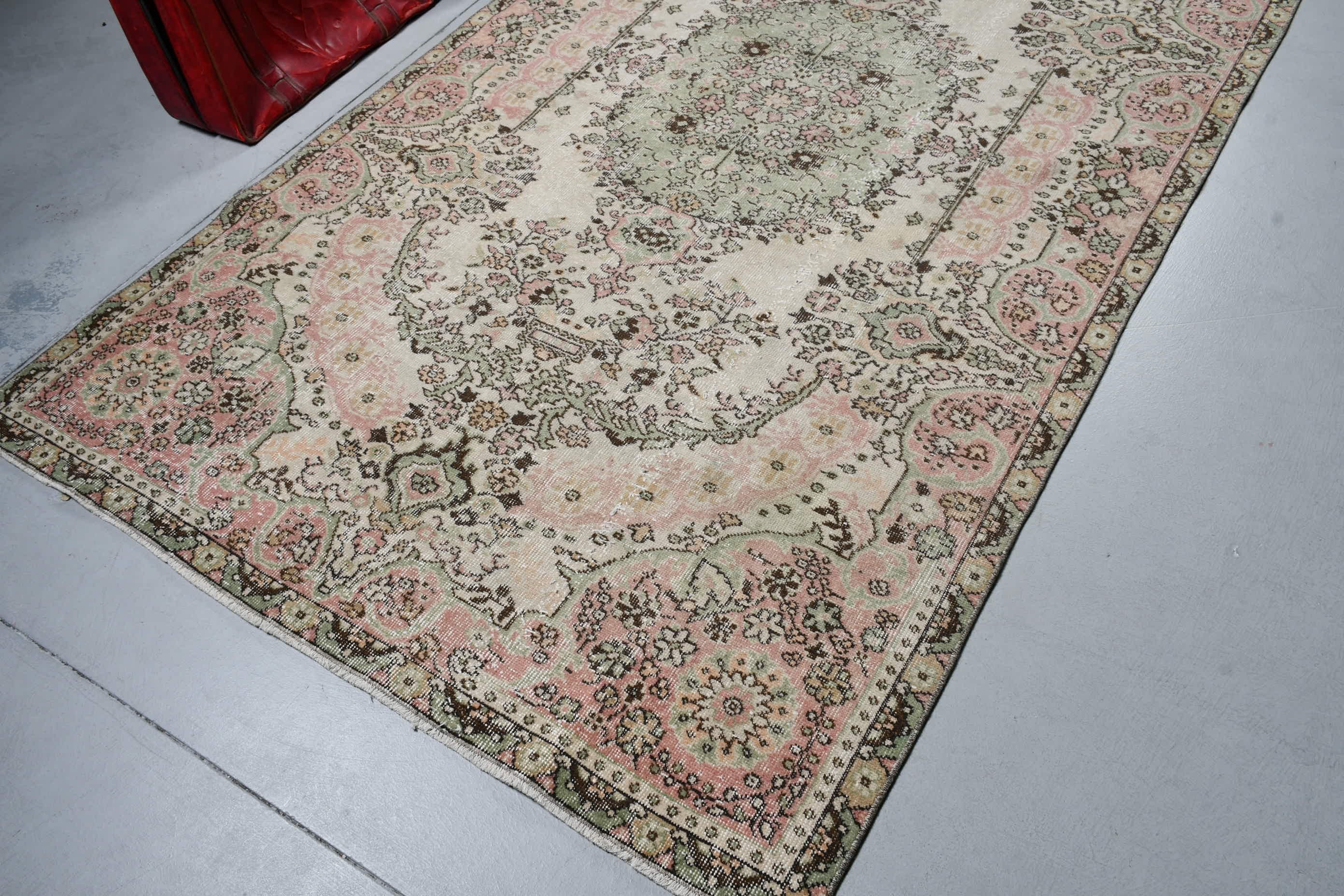 Green Home Decor Rug, Vintage Rug, Bedroom Rugs, Cool Rugs, 5.2x9.3 ft Large Rugs, Oriental Rug, Turkish Rug, Dorm Rug, Living Room Rugs