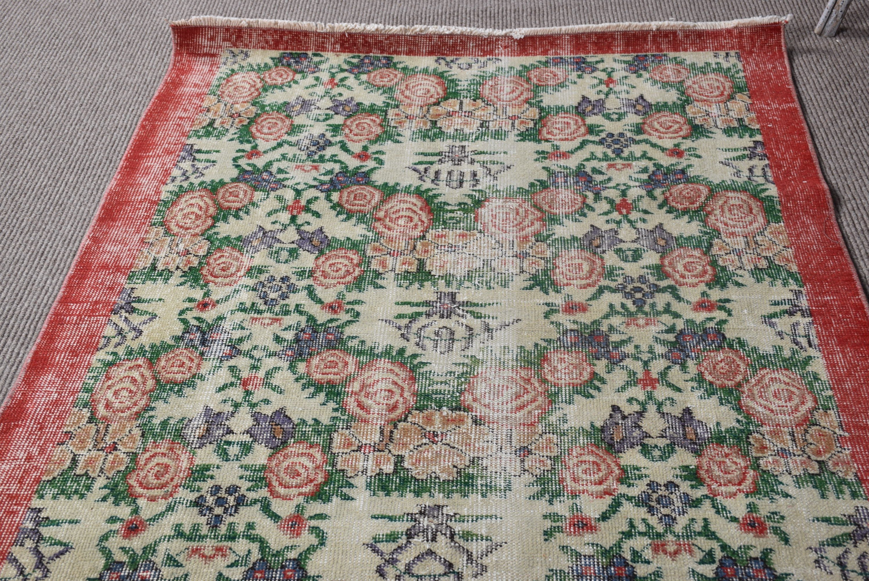 Vintage Halı, 3,7x6,4 ft Aksan Halıları, Soluk Halı, Çocuk Odası Halıları, Kırmızı Anadolu Halısı, Mutfak Halısı, Türk Halıları, Antika Halı, Yatak Odası Halısı