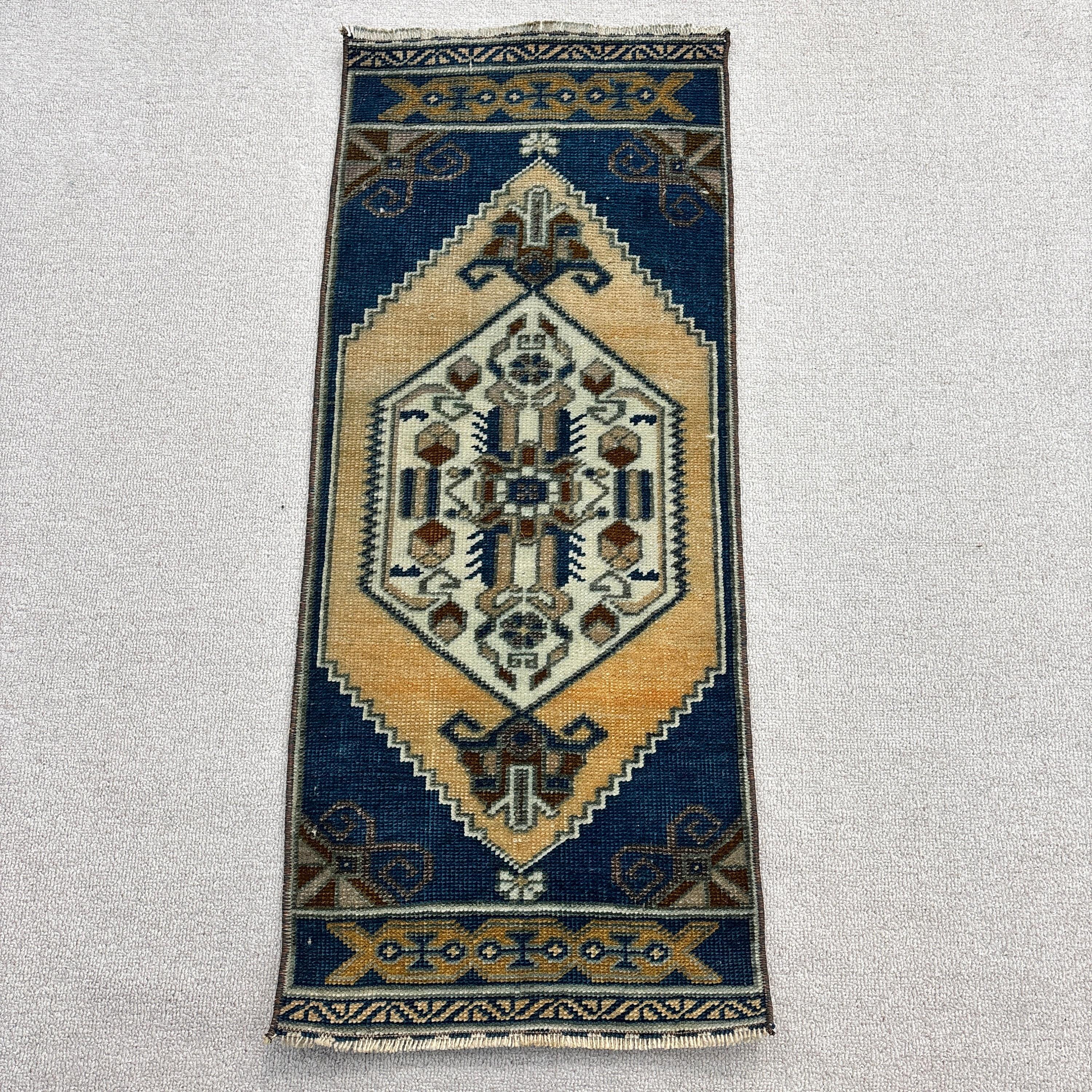 Bath Rug, Rugs for Entry, Turkish Rug, 1.6x3.1 ft Small Rug, Blue Modern Rug, Vintage Rugs, Antique Rug, Geometric Rugs, Small Area Rug