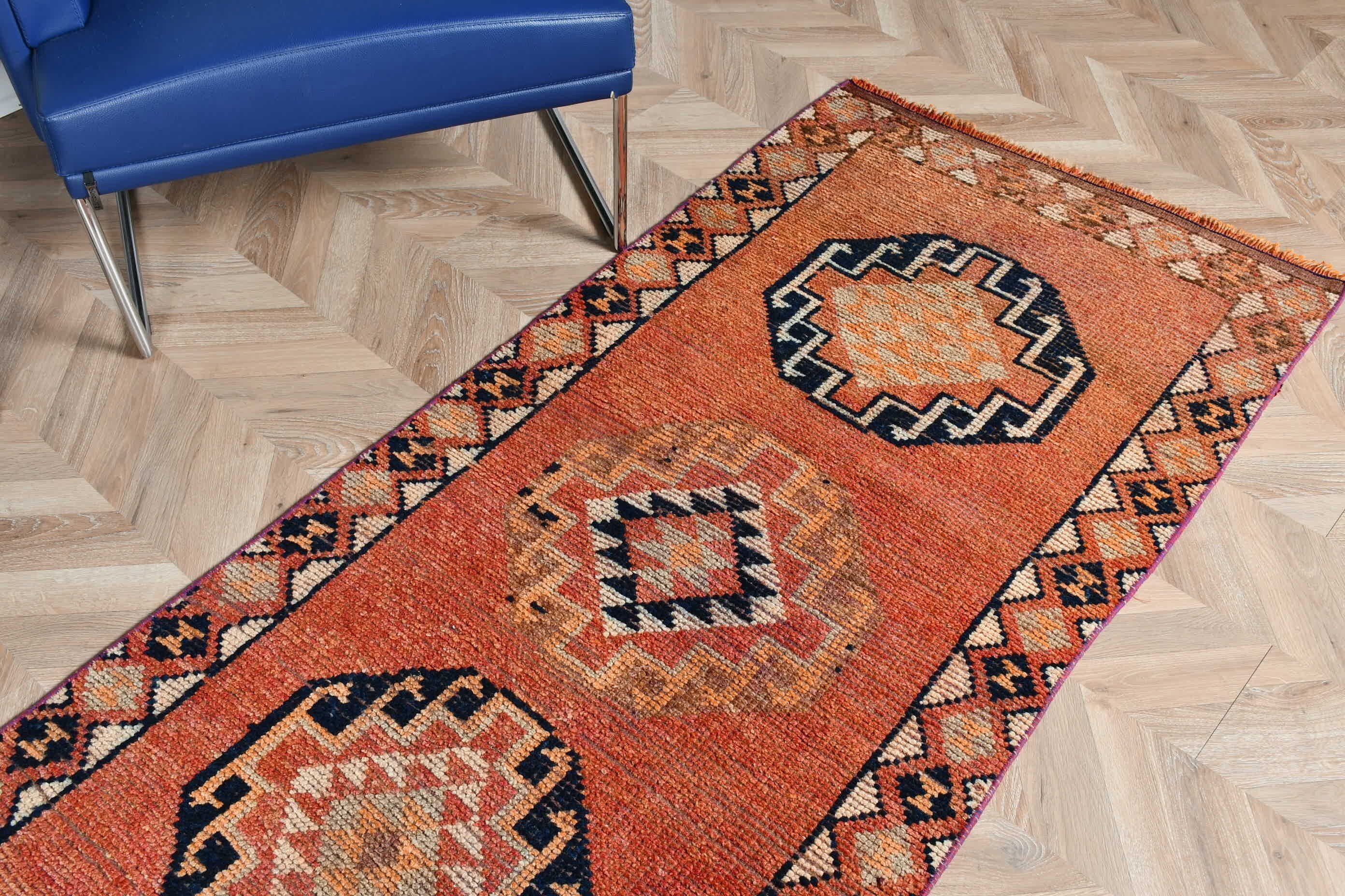 Stair Rug, Antique Rugs, Orange Kitchen Rug, Anatolian Rug, Dorm Rug, Rugs for Corridor, Turkish Rug, Vintage Rug, 2.7x11.6 ft Runner Rug